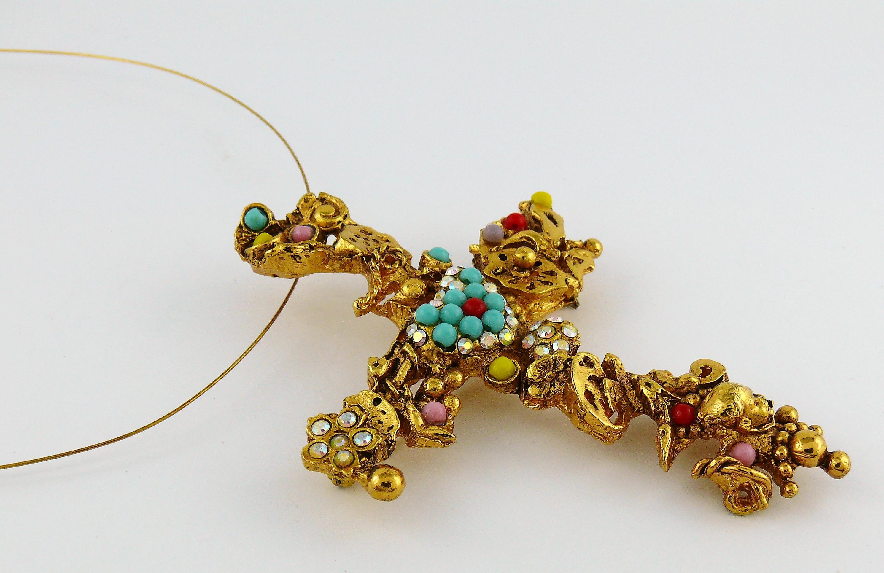 Women's Christian Lacroix Vintage Gold Toned Jewelled Cross Pendant Necklace