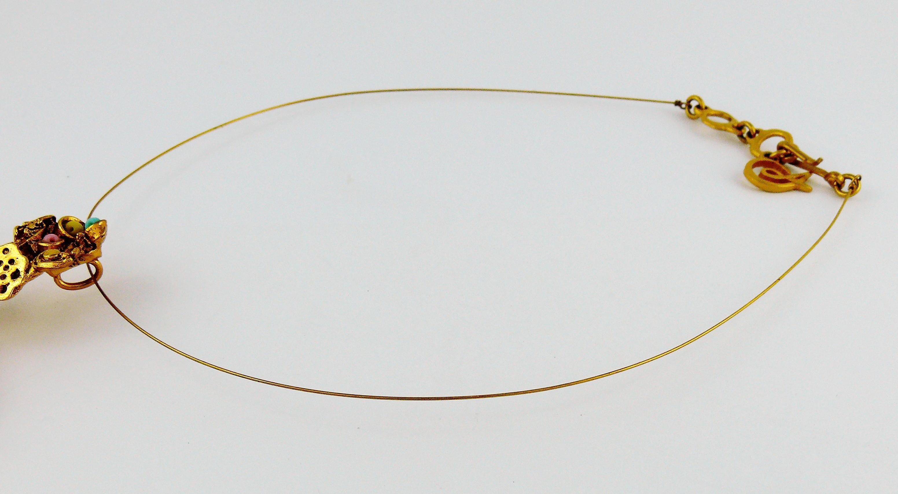 Christian Lacroix Vintage Gold Toned Jewelled Cross Pendant Necklace 2