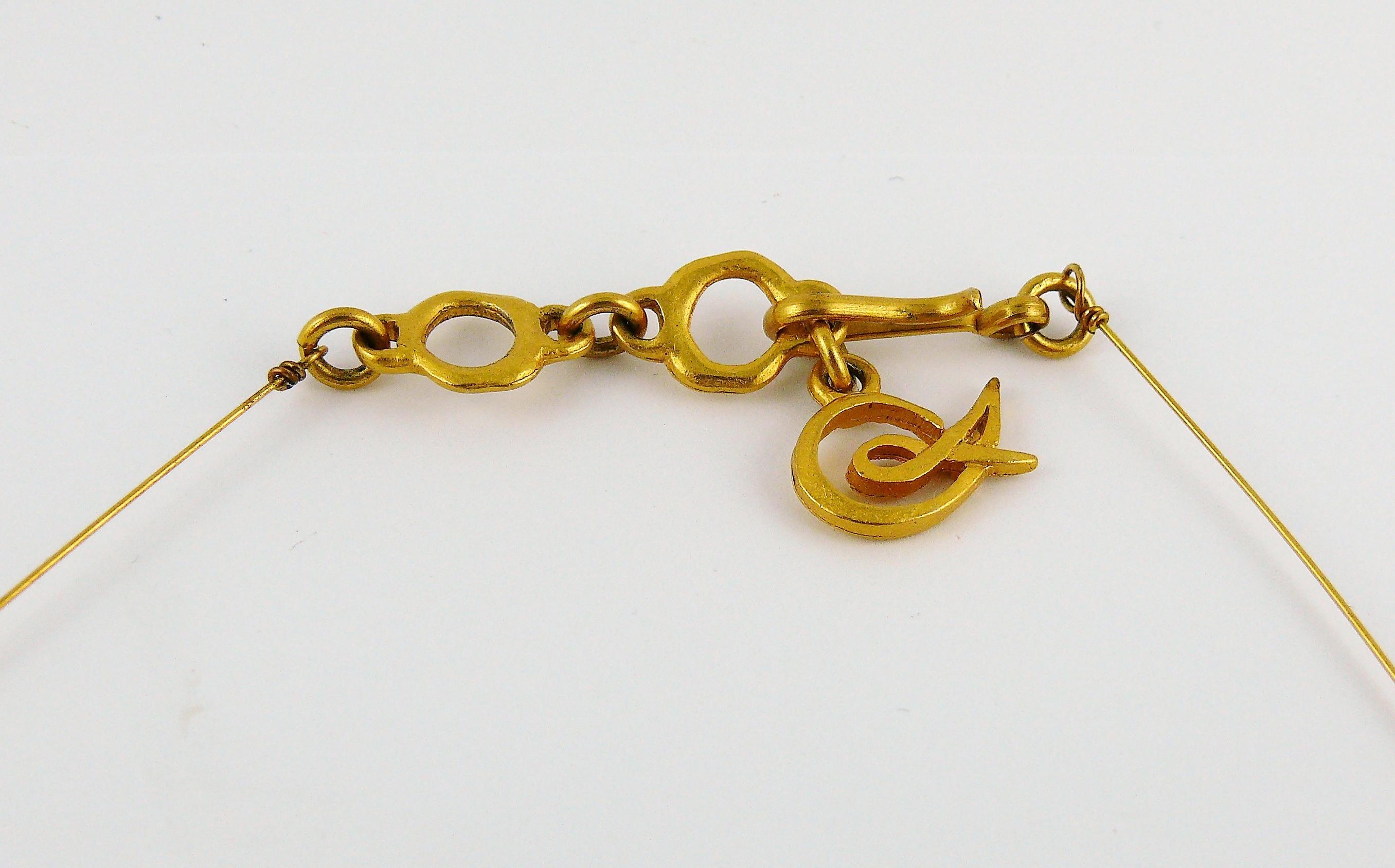 Christian Lacroix Vintage Gold Toned Jewelled Cross Pendant Necklace 3