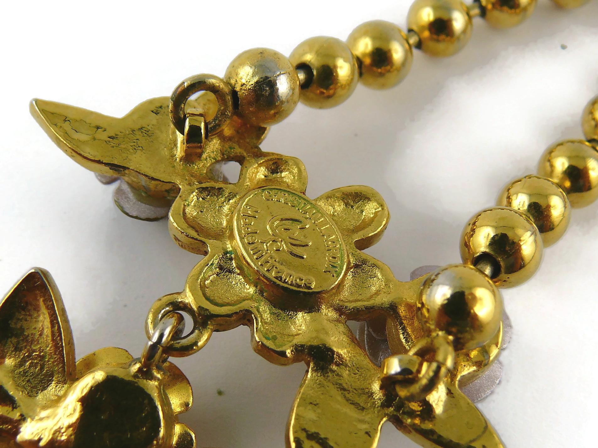 Christian Lacroix Vintage Gold Toned Jewelled Floral Heart Pendant Necklace For Sale 5