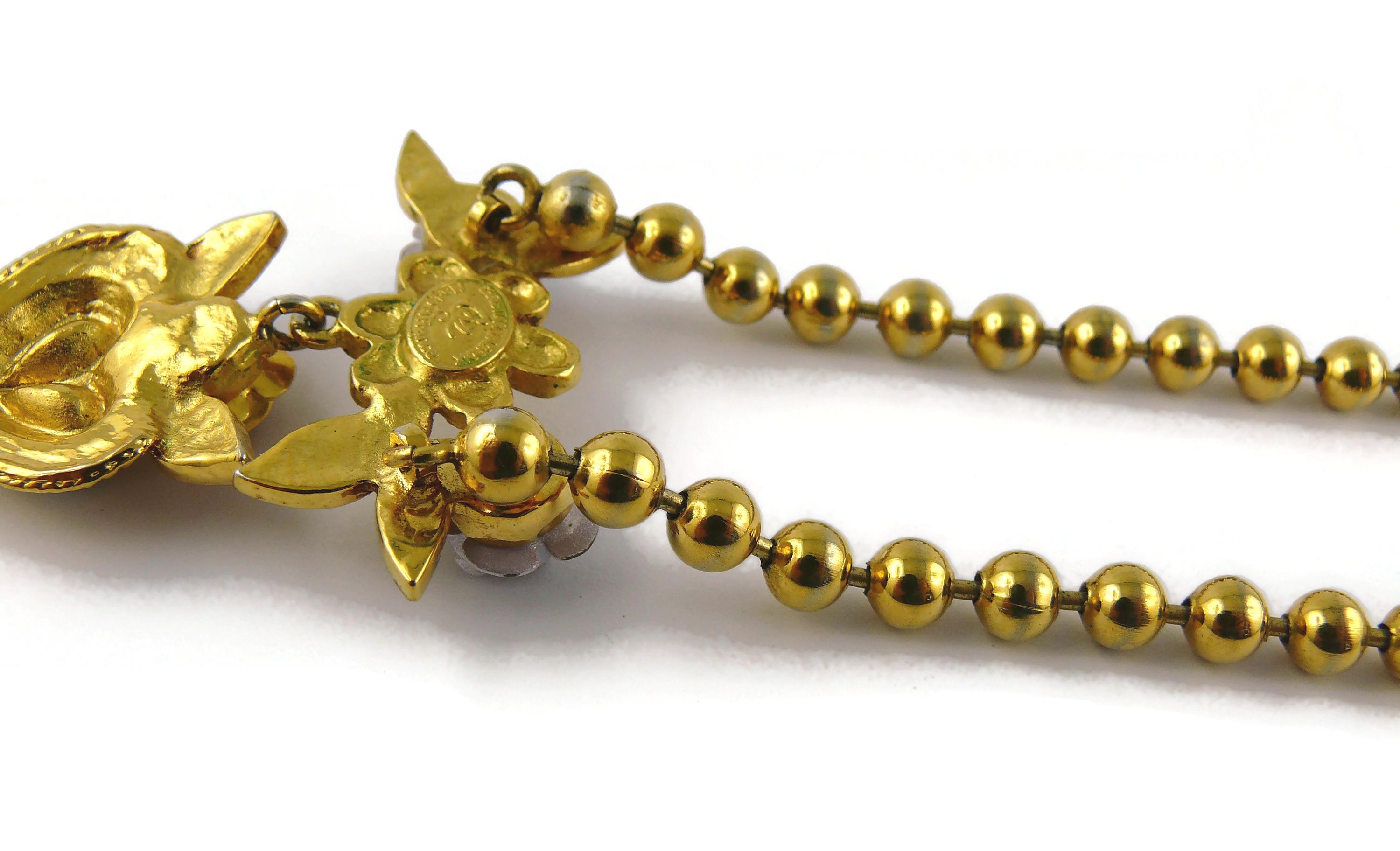 Christian Lacroix Vintage Gold Toned Jewelled Floral Heart Pendant Necklace For Sale 6