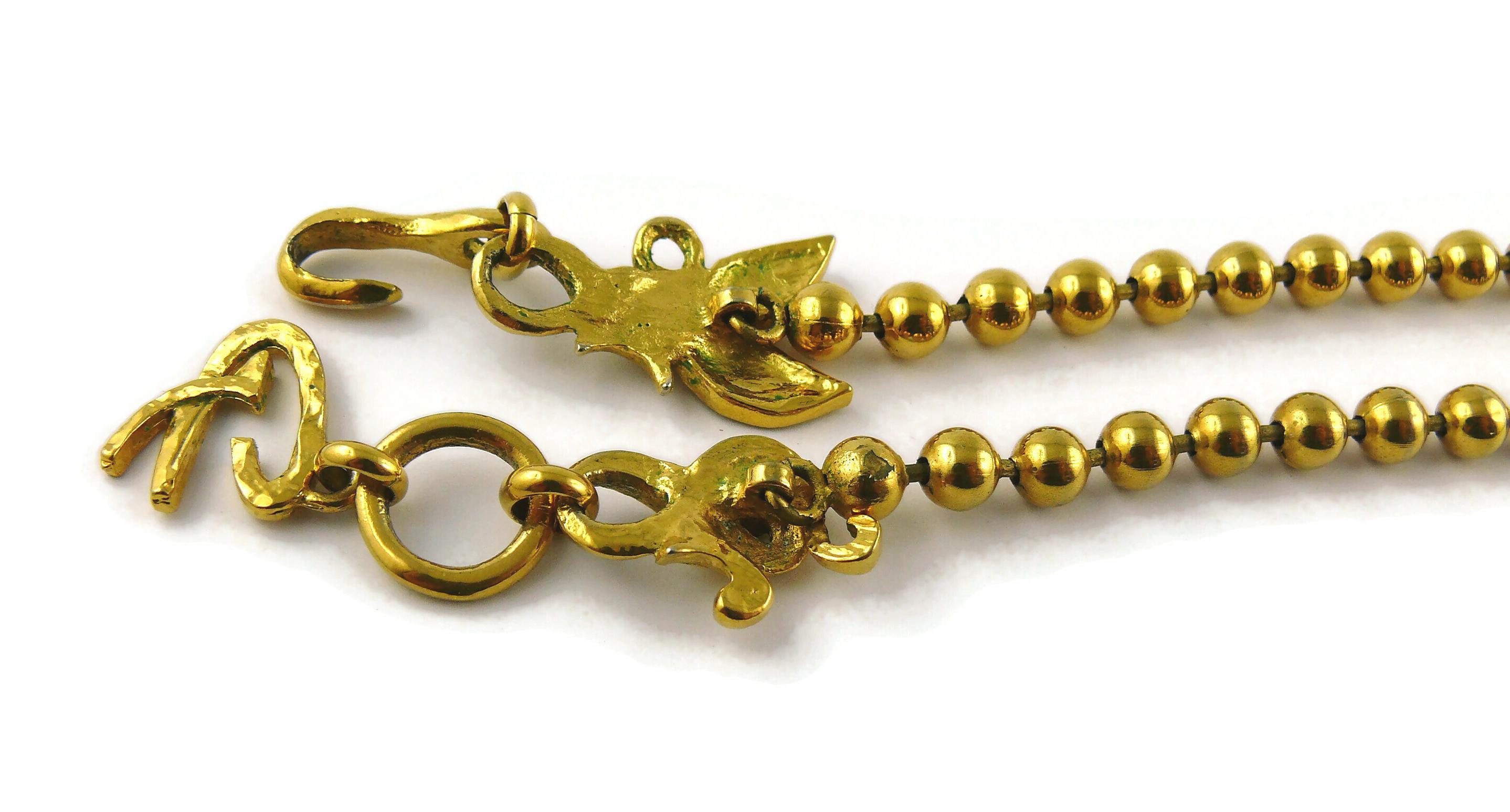 Christian Lacroix Vintage Gold Toned Jewelled Floral Heart Pendant Necklace For Sale 9