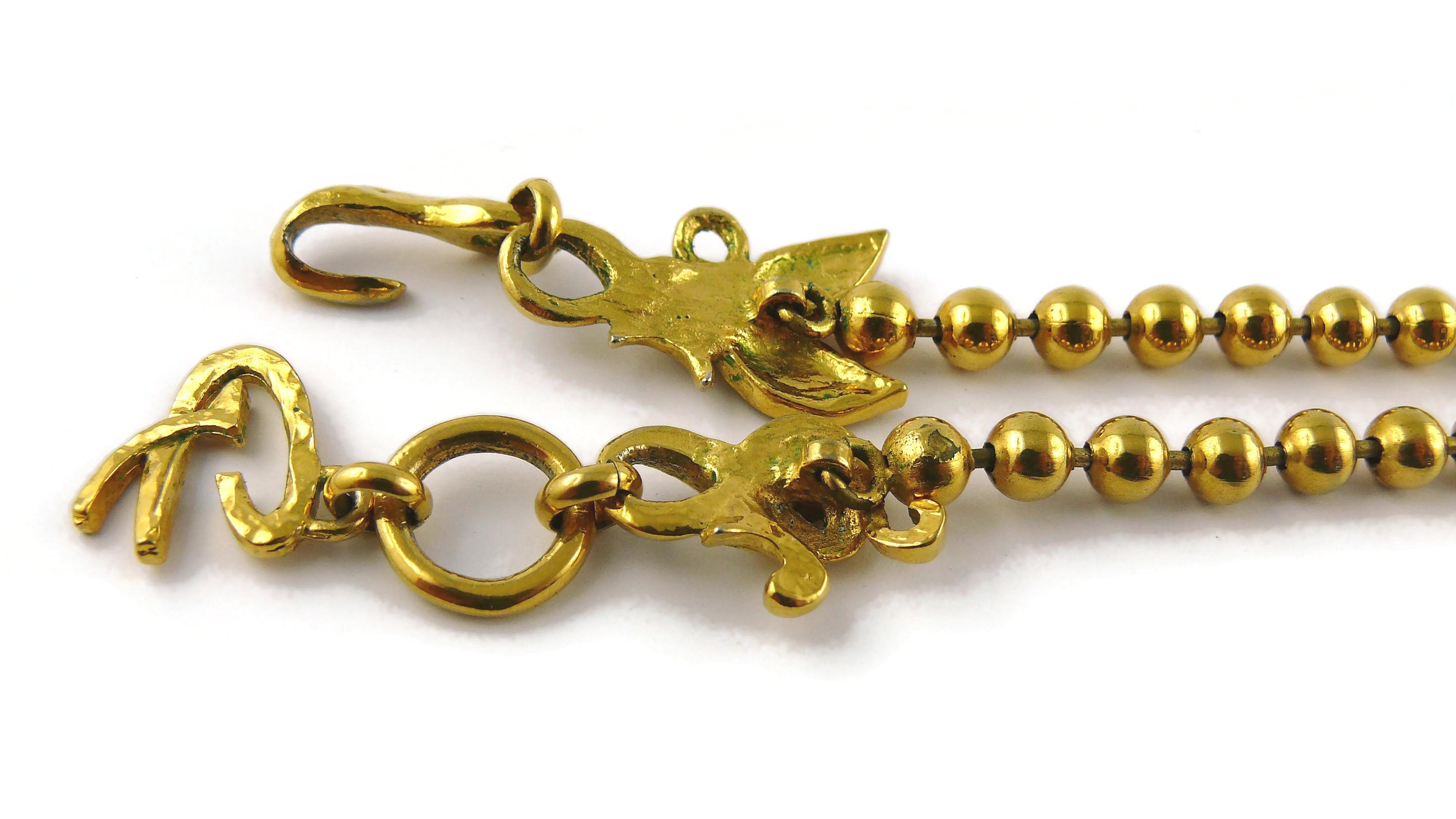 Christian Lacroix Vintage Gold Toned Jewelled Floral Heart Pendant Necklace For Sale 11