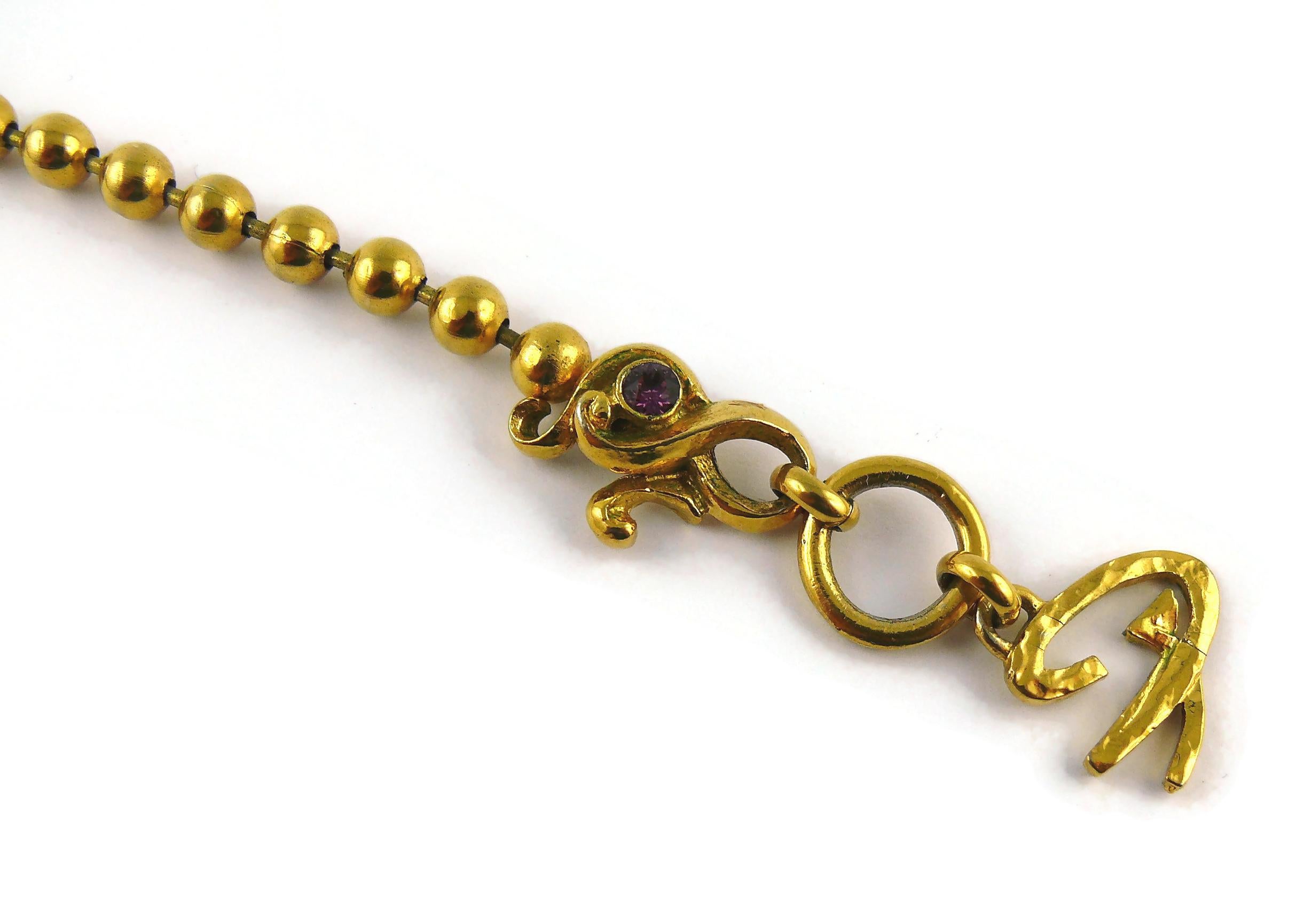 Christian Lacroix Vintage Gold Toned Jewelled Floral Heart Pendant Necklace For Sale 1