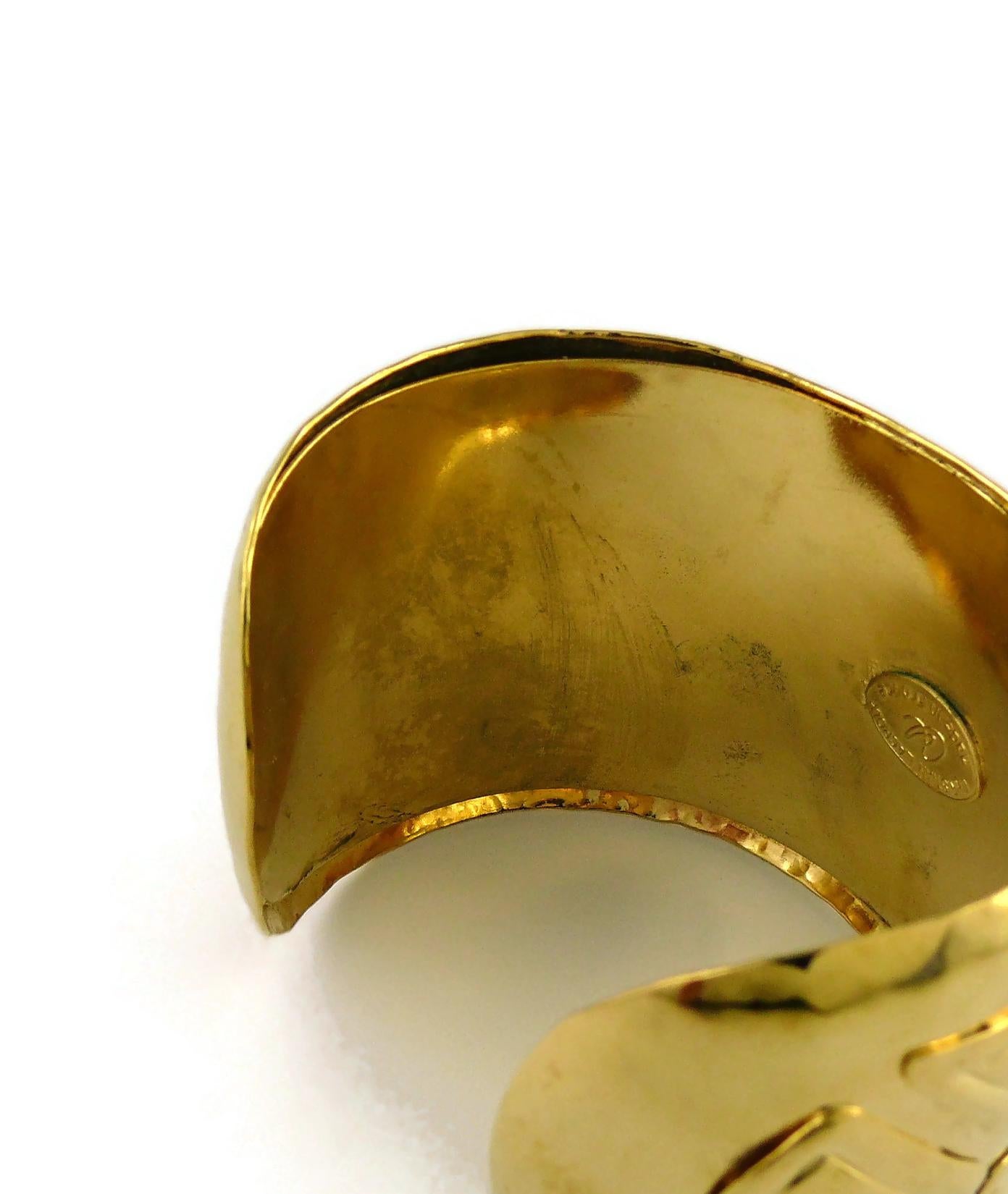 Christian Lacroix Vintage Gold Toned Logo Cuff Bracelet For Sale 7