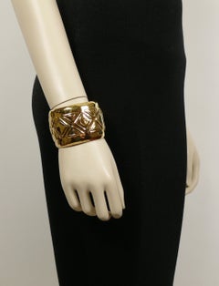 Christian Lacroix Vintage Gold Toned Logo Cuff Bracelet
