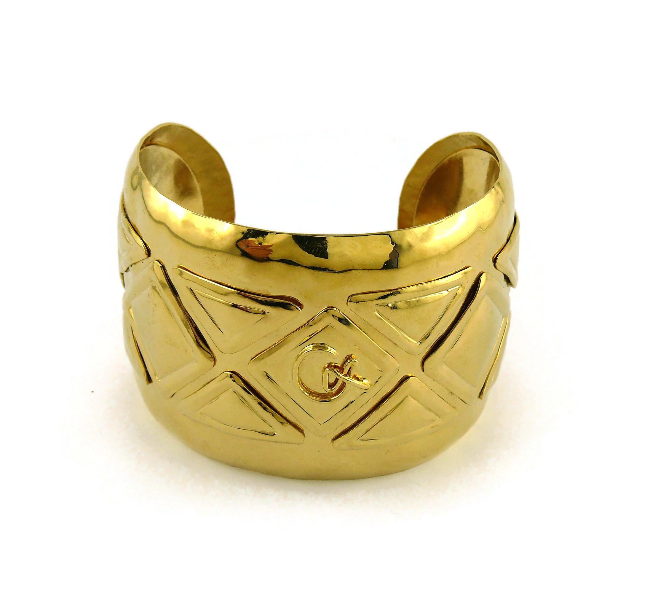Women's Christian Lacroix Vintage Gold Toned Logo Cuff Bracelet For Sale