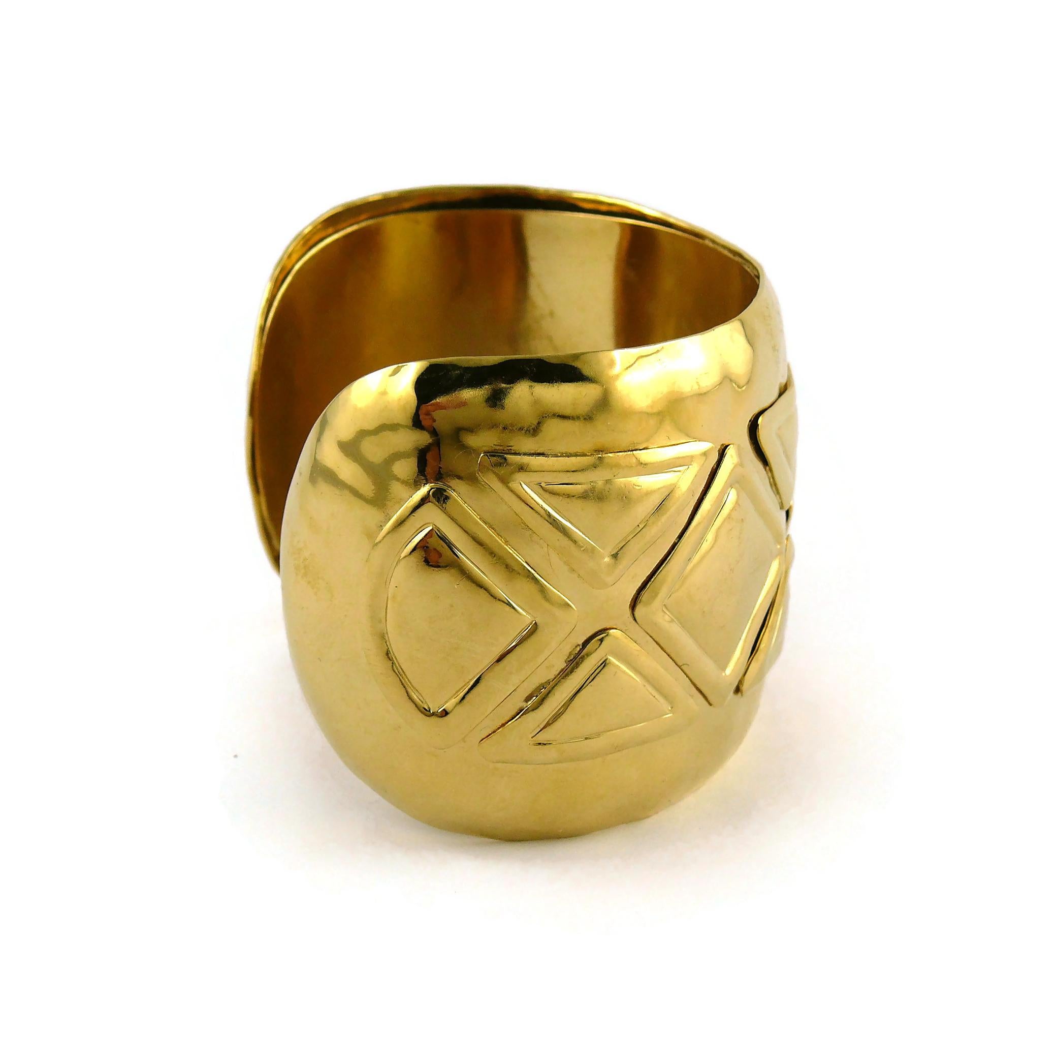 Christian Lacroix Vintage Gold Toned Logo Cuff Bracelet For Sale 1