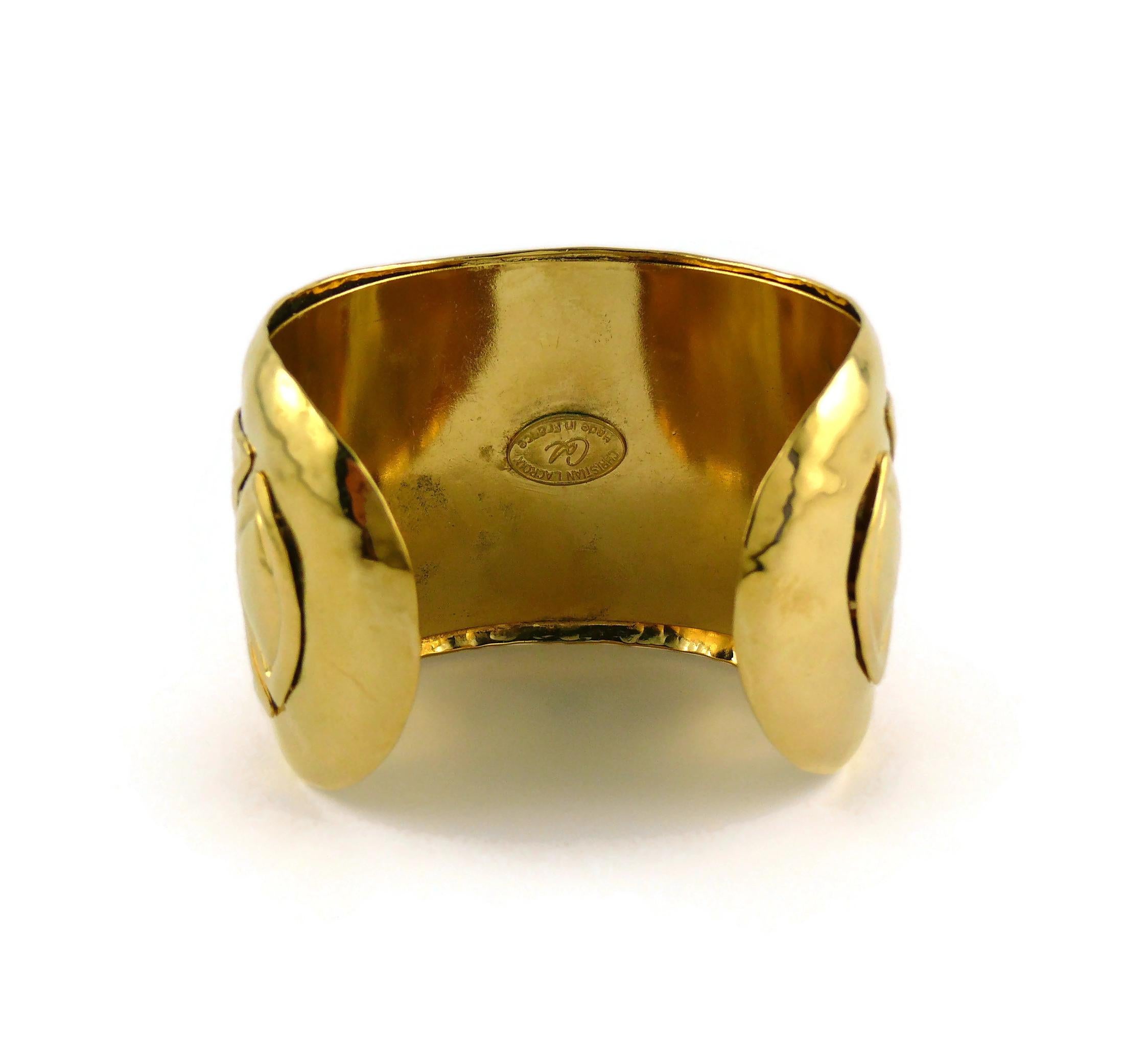 Christian Lacroix Vintage Gold Toned Logo Cuff Bracelet For Sale 4