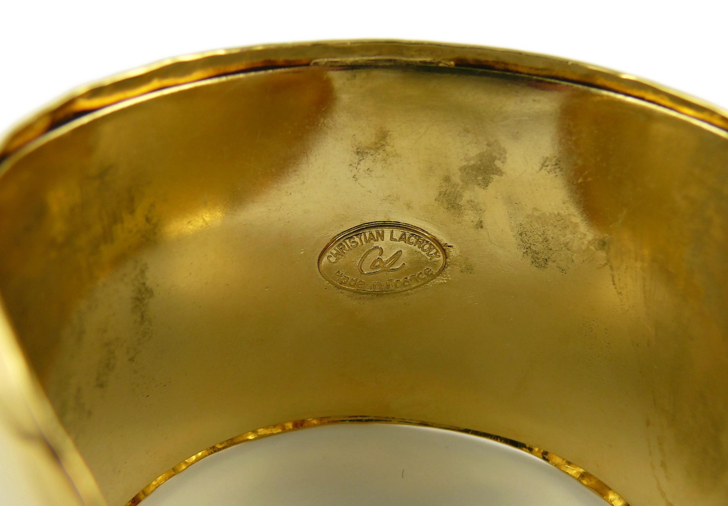 Christian Lacroix Vintage Gold Toned Logo Cuff Bracelet For Sale 5