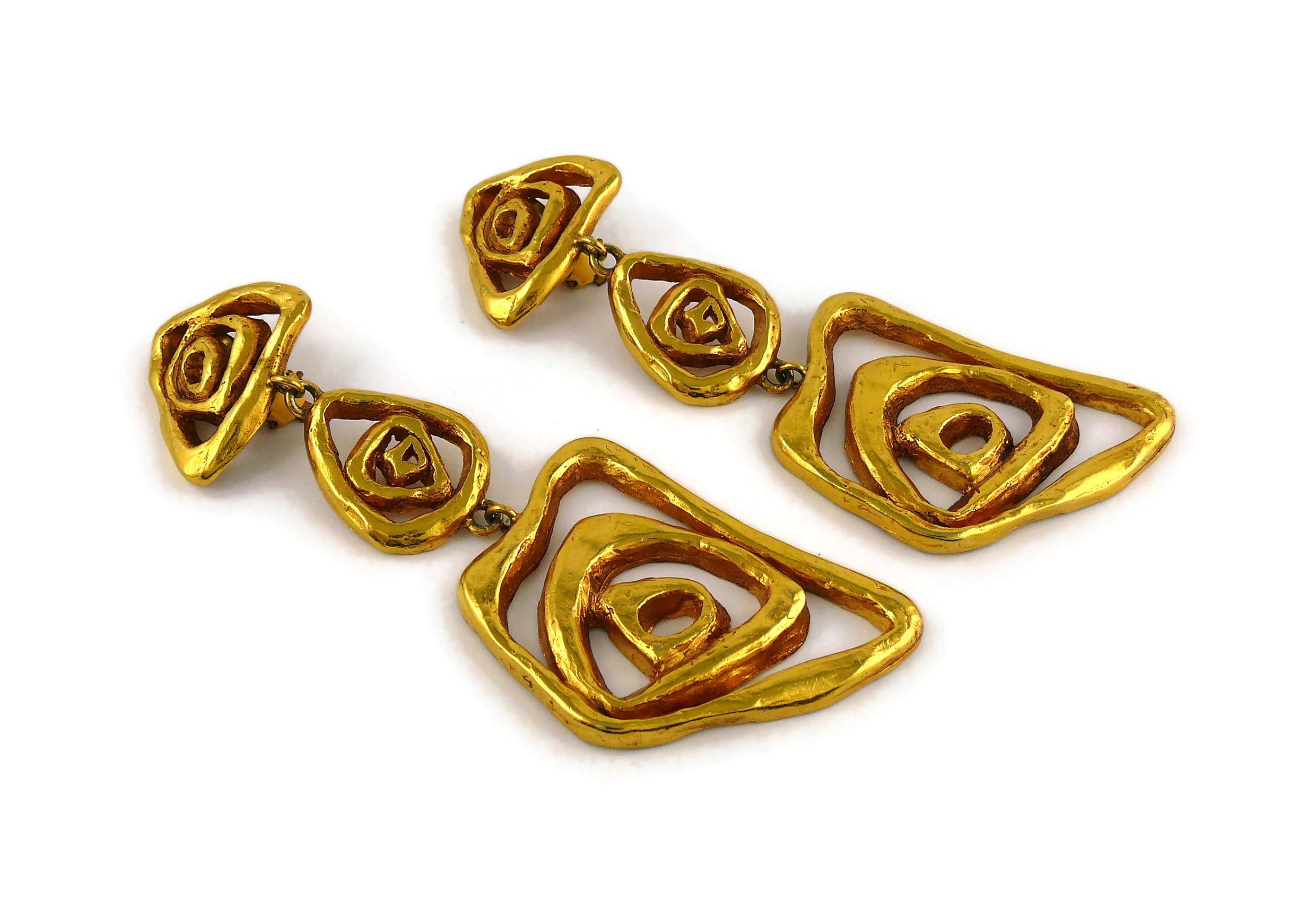 Women's Christian Lacroix Vintage Gold Toned Massive Spirals Dangling Earrings