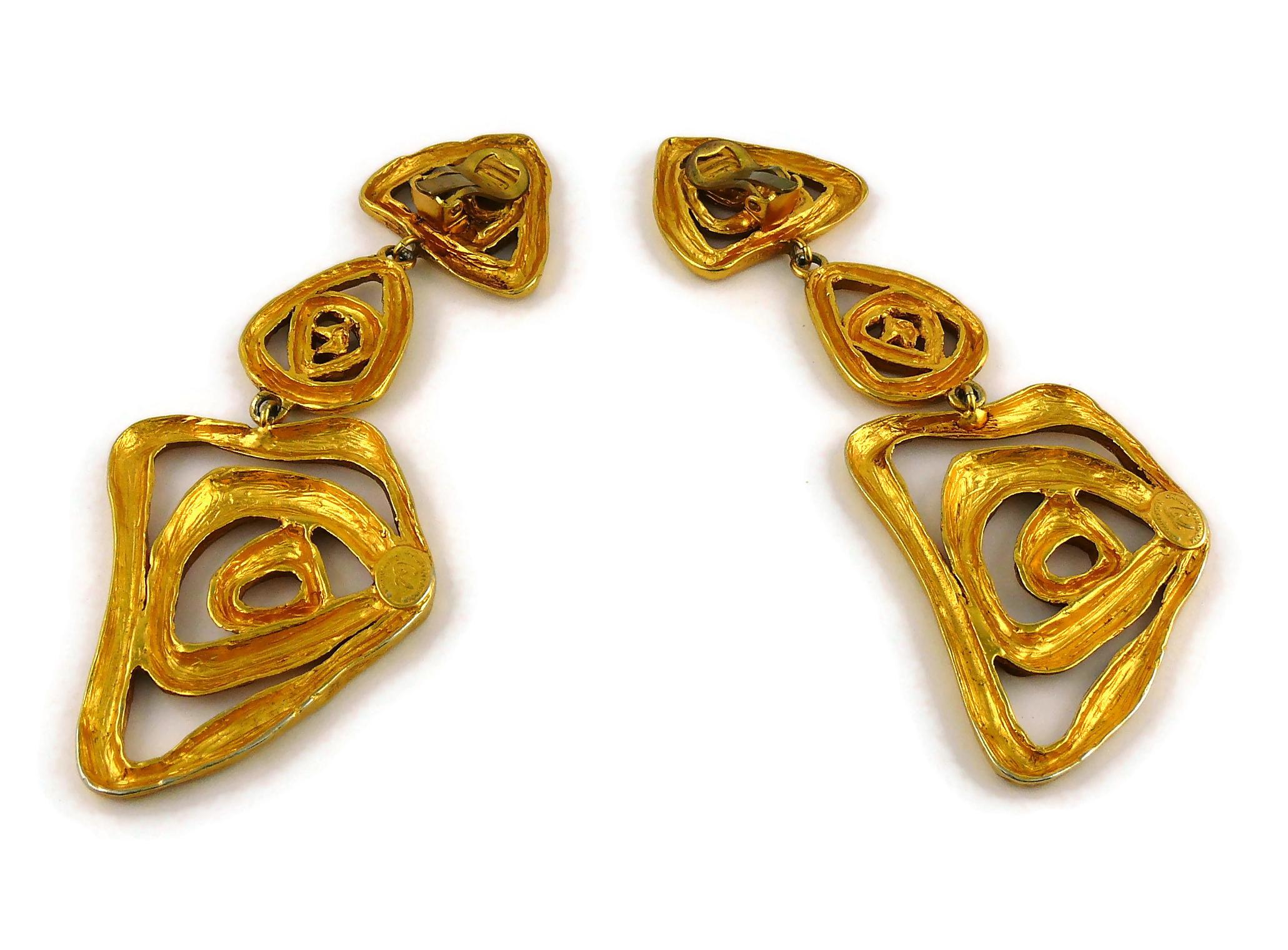 Christian Lacroix Vintage Gold Toned Massive Spirals Dangling Earrings 4