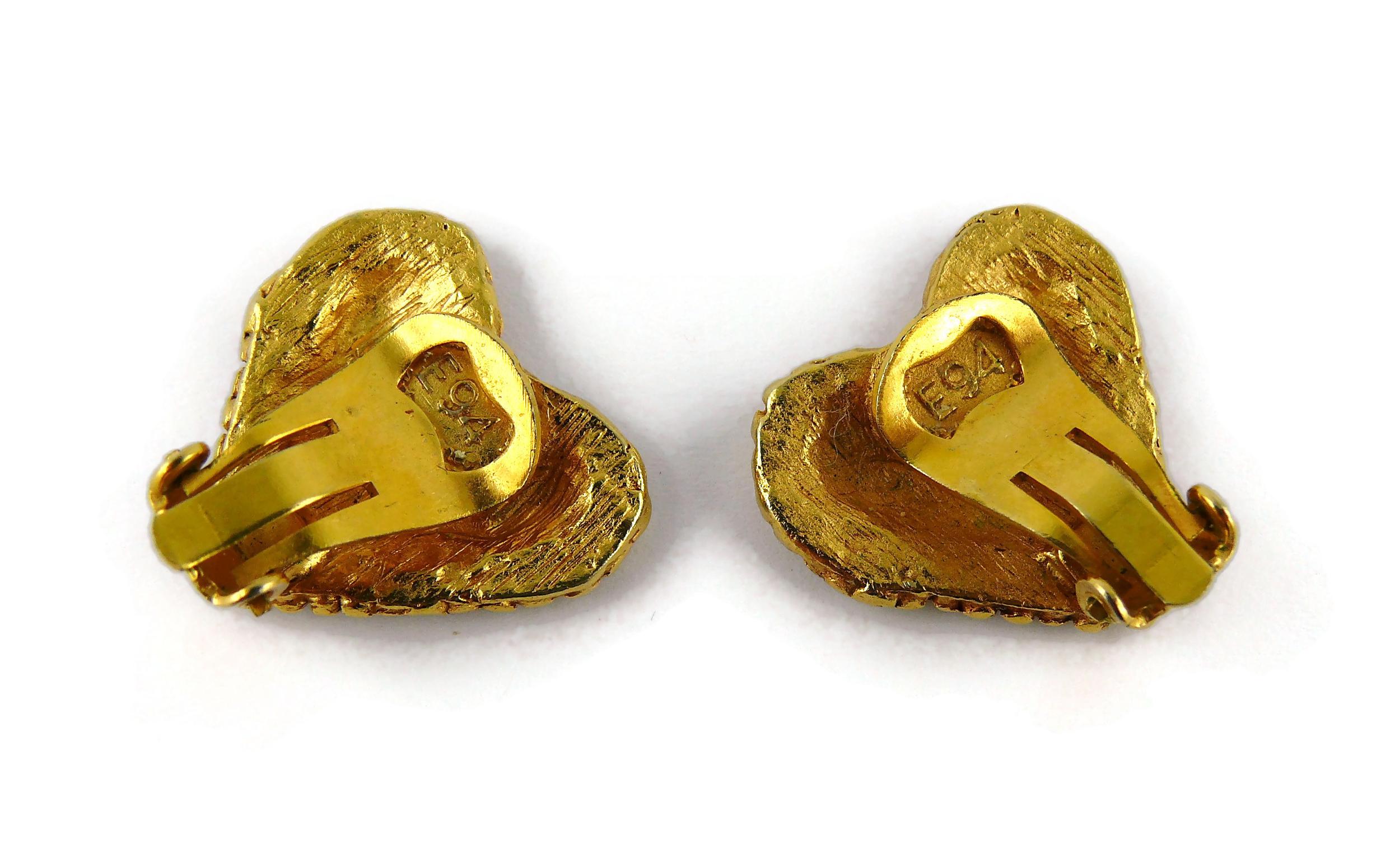 Women's Christian Lacroix Vintage Gold Toned & Off White Enamel Heart Clip-On Earrings For Sale