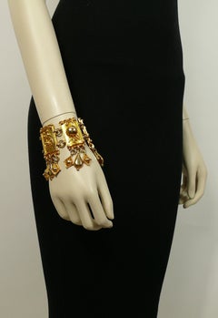 Christian Lacroix Vintage Gold Toned Oriental Inspired Cuff Bracelet