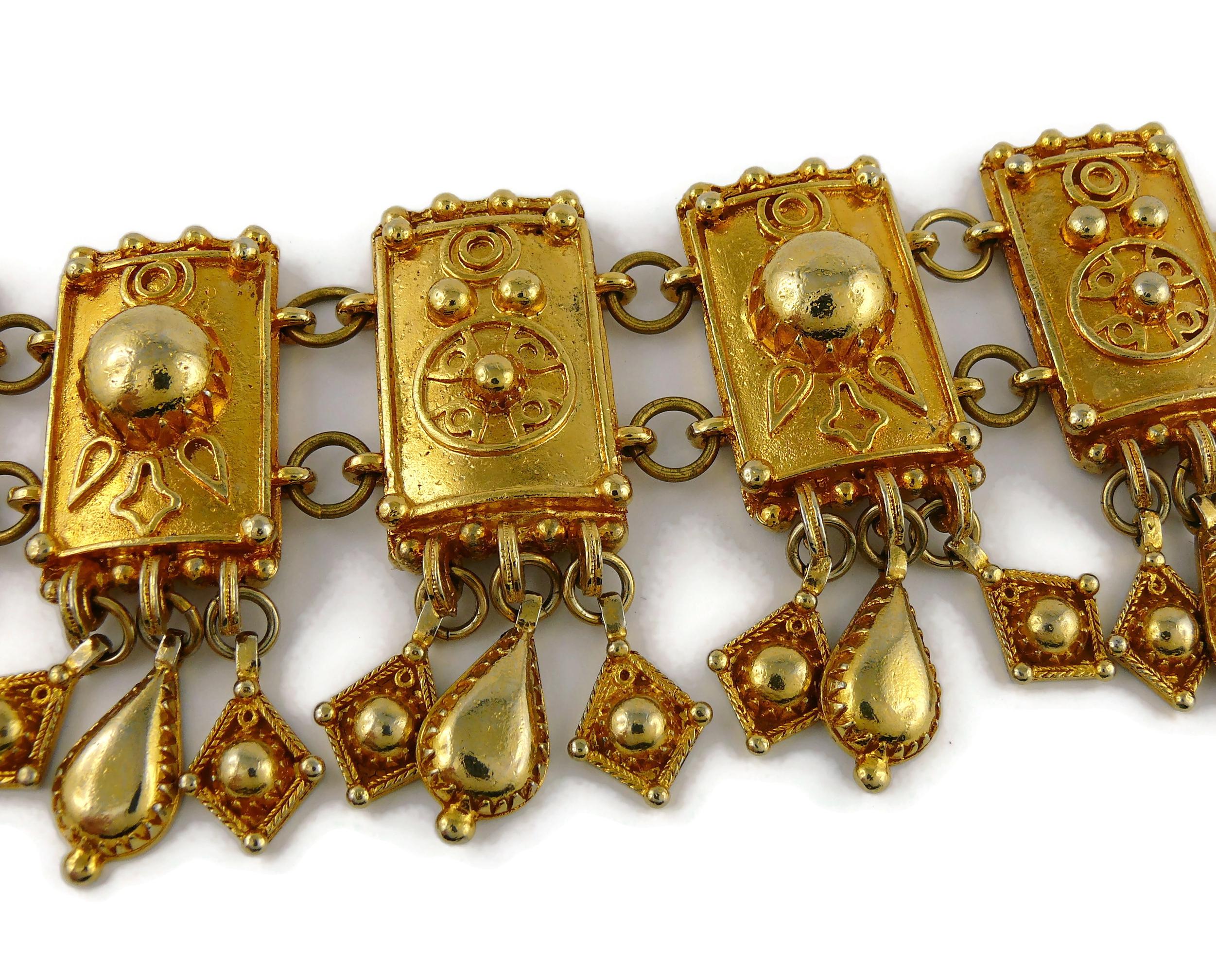 Women's Christian Lacroix Vintage Gold Toned Oriental Inspired Cuff Bracelet