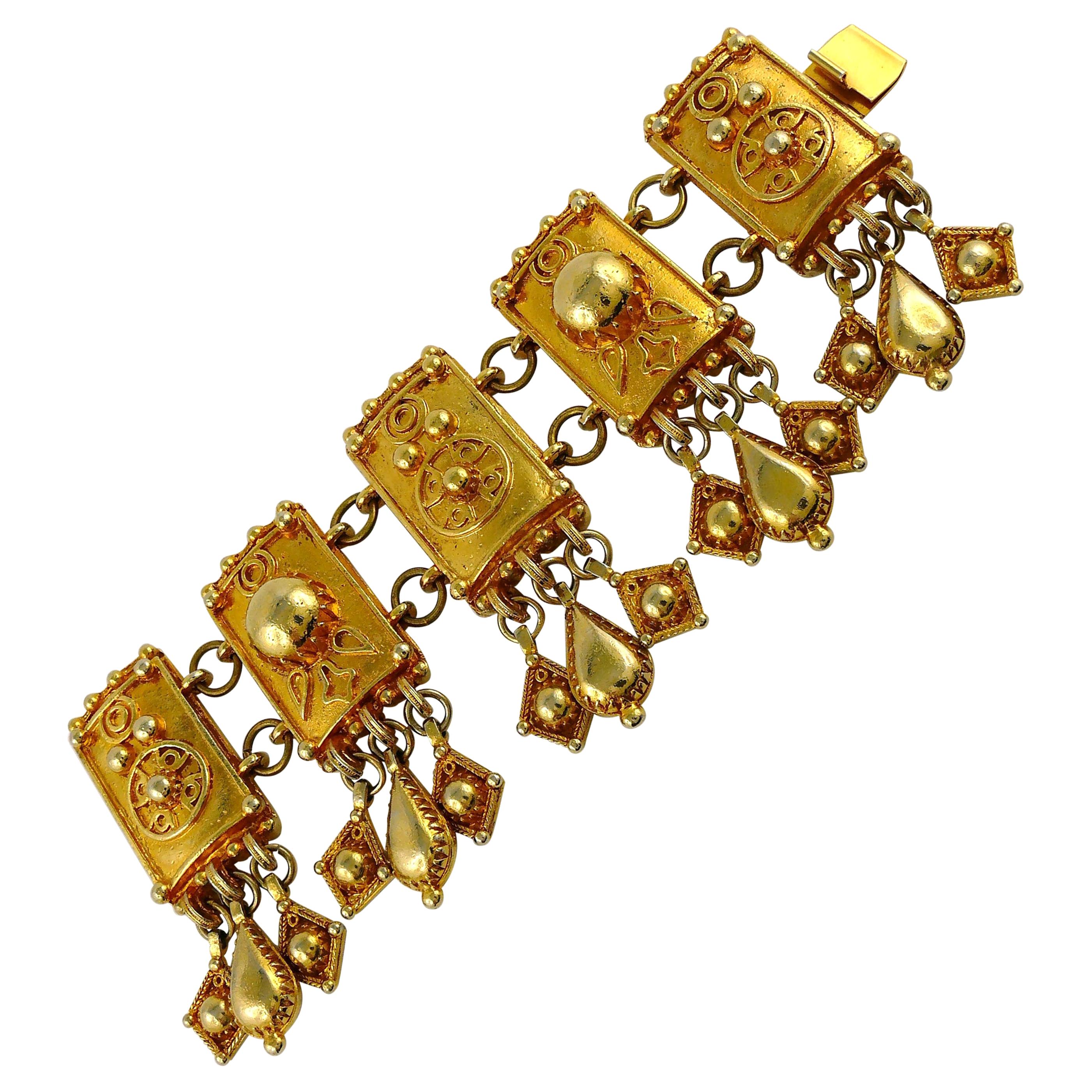Christian Lacroix Vintage Gold Toned Oriental Inspired Cuff Bracelet