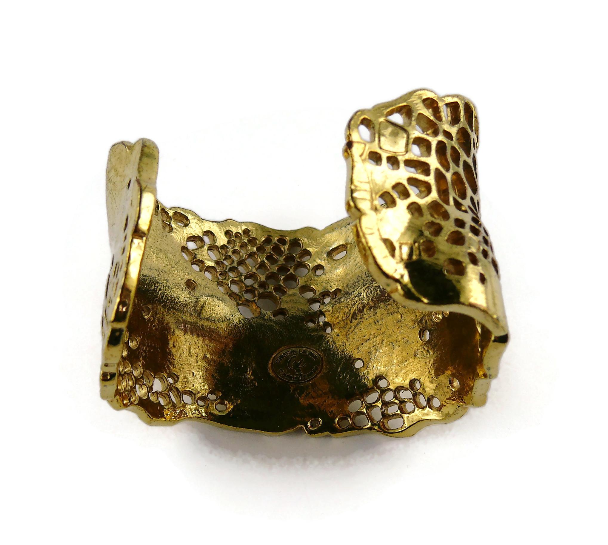Christian Lacroix Vintage Gold Toned Perforated Cuff Bracelet For Sale 7