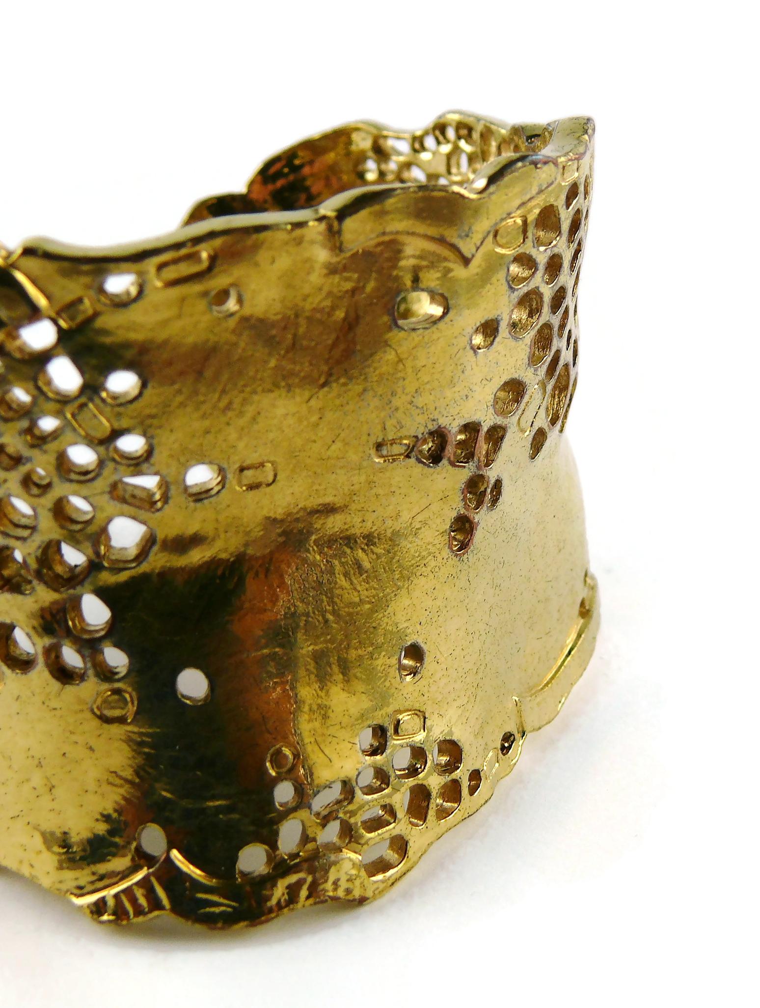 Christian Lacroix Vintage Gold Toned Perforated Cuff Bracelet For Sale 9