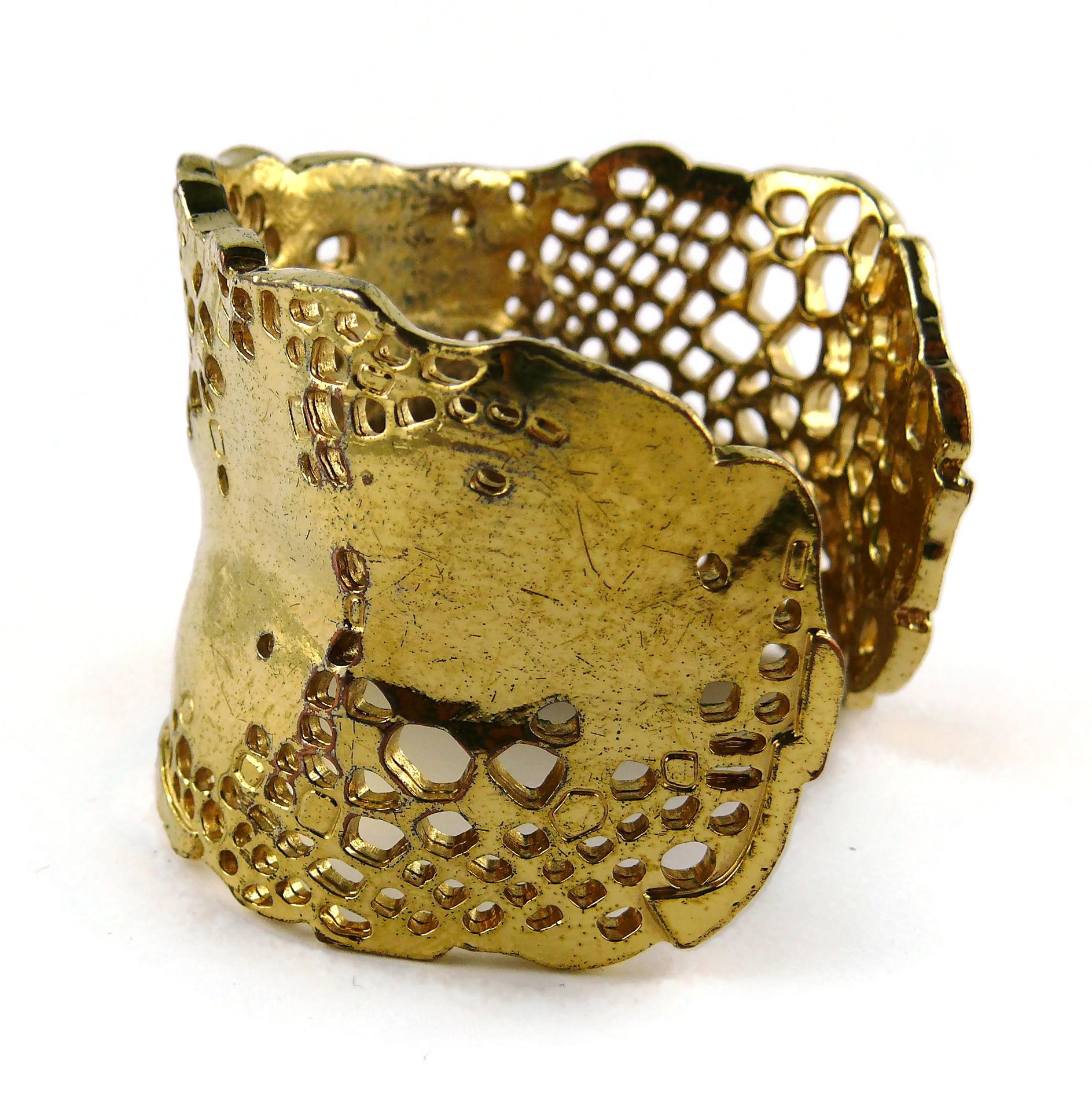 Christian Lacroix Vintage Gold Toned Perforated Cuff Bracelet For Sale 10