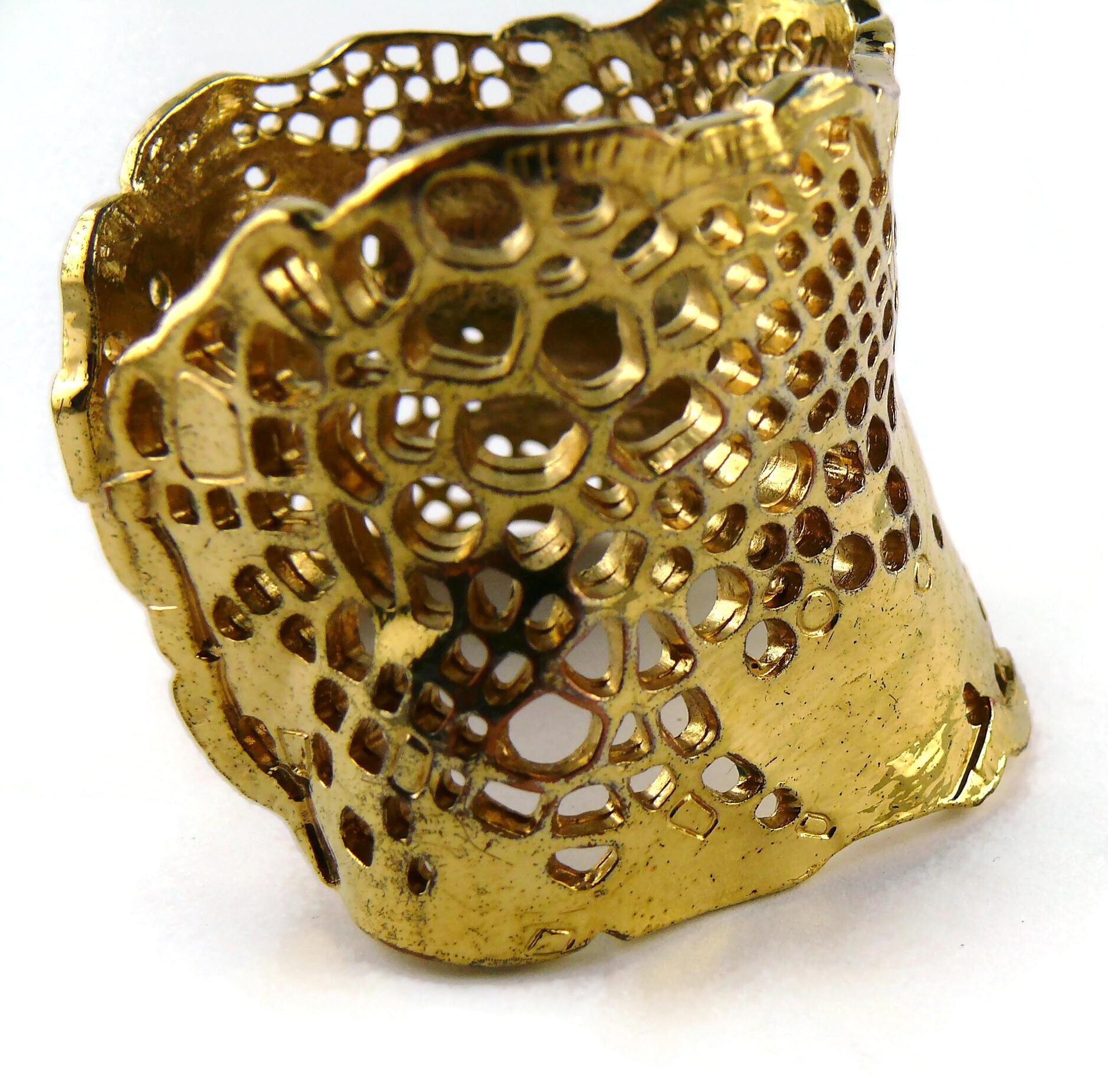 Christian Lacroix Vintage Gold Toned Perforated Cuff Bracelet For Sale 11