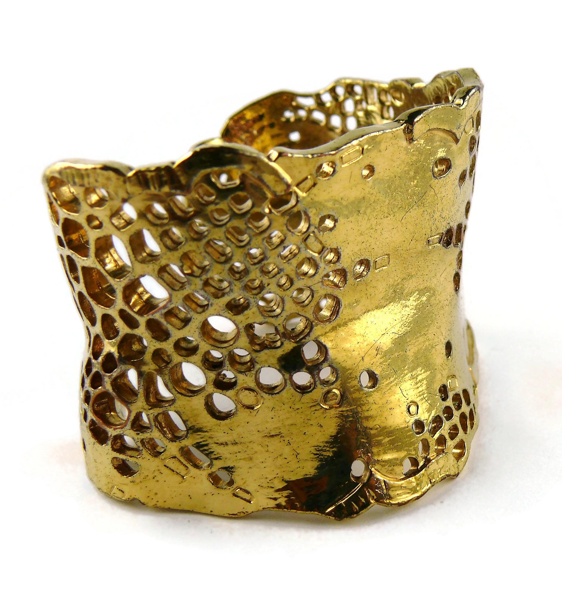 Christian Lacroix Vintage Gold Toned Perforated Cuff Bracelet For Sale 12