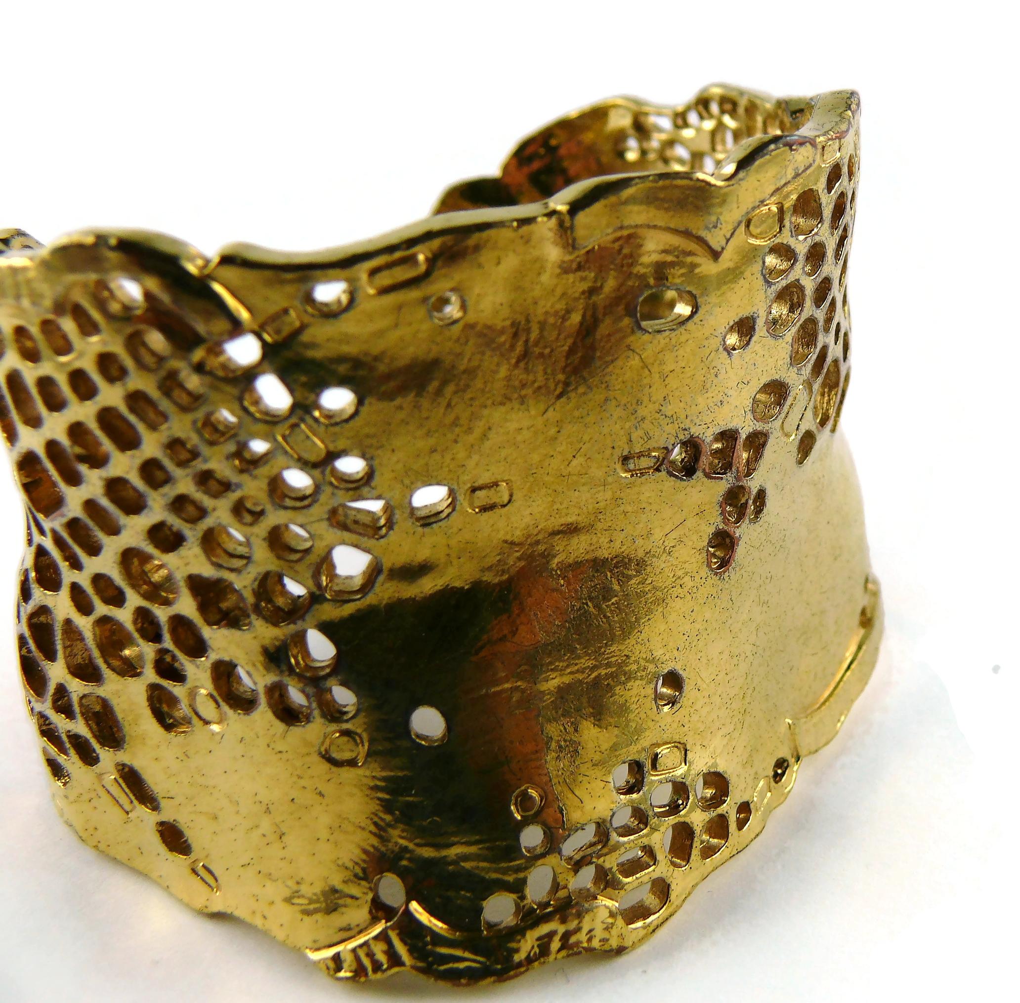 Christian Lacroix Vintage Gold Toned Perforated Cuff Bracelet For Sale 13