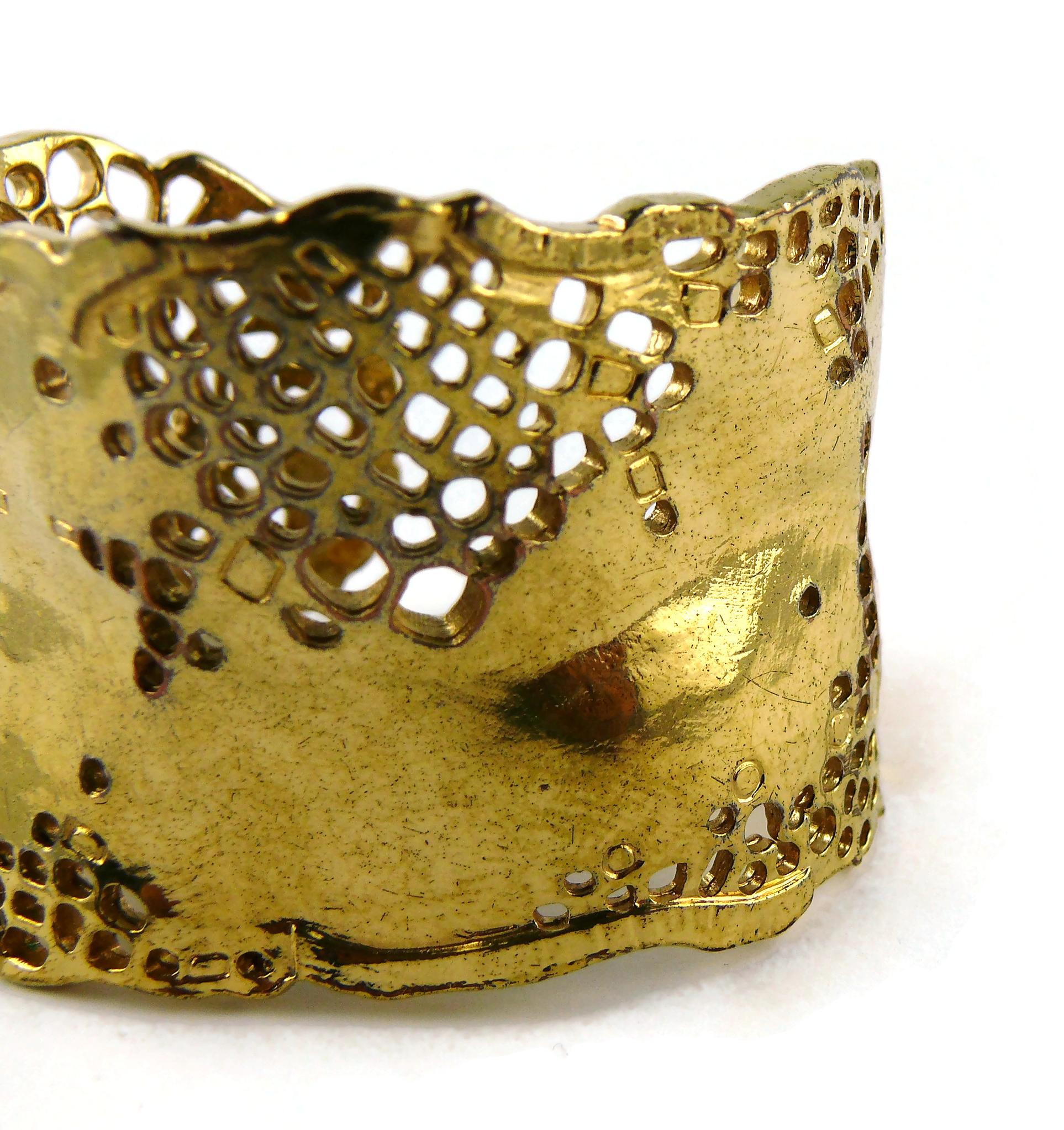 Christian Lacroix Vintage Gold Toned Perforated Cuff Bracelet For Sale 14