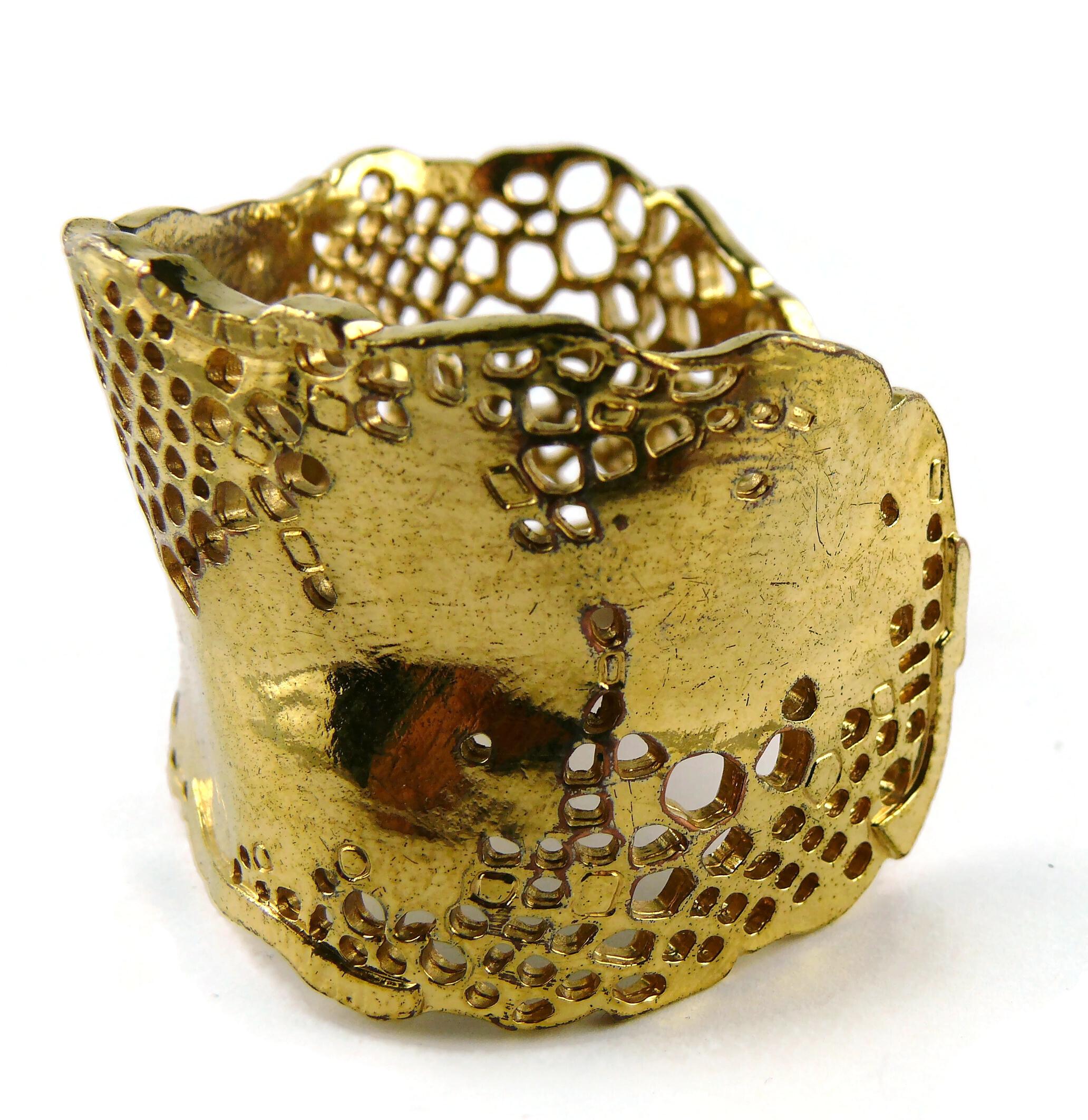 Christian Lacroix Vintage Gold Toned Perforated Cuff Bracelet For Sale 15