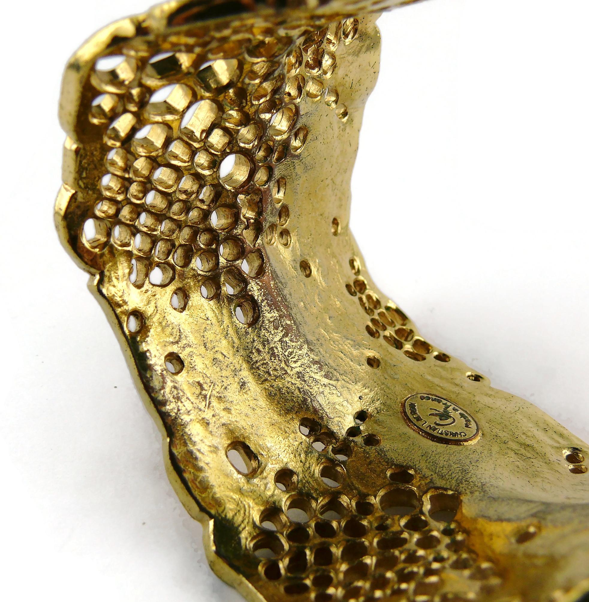 Christian Lacroix Vintage Gold Toned Perforated Cuff Bracelet For Sale 16