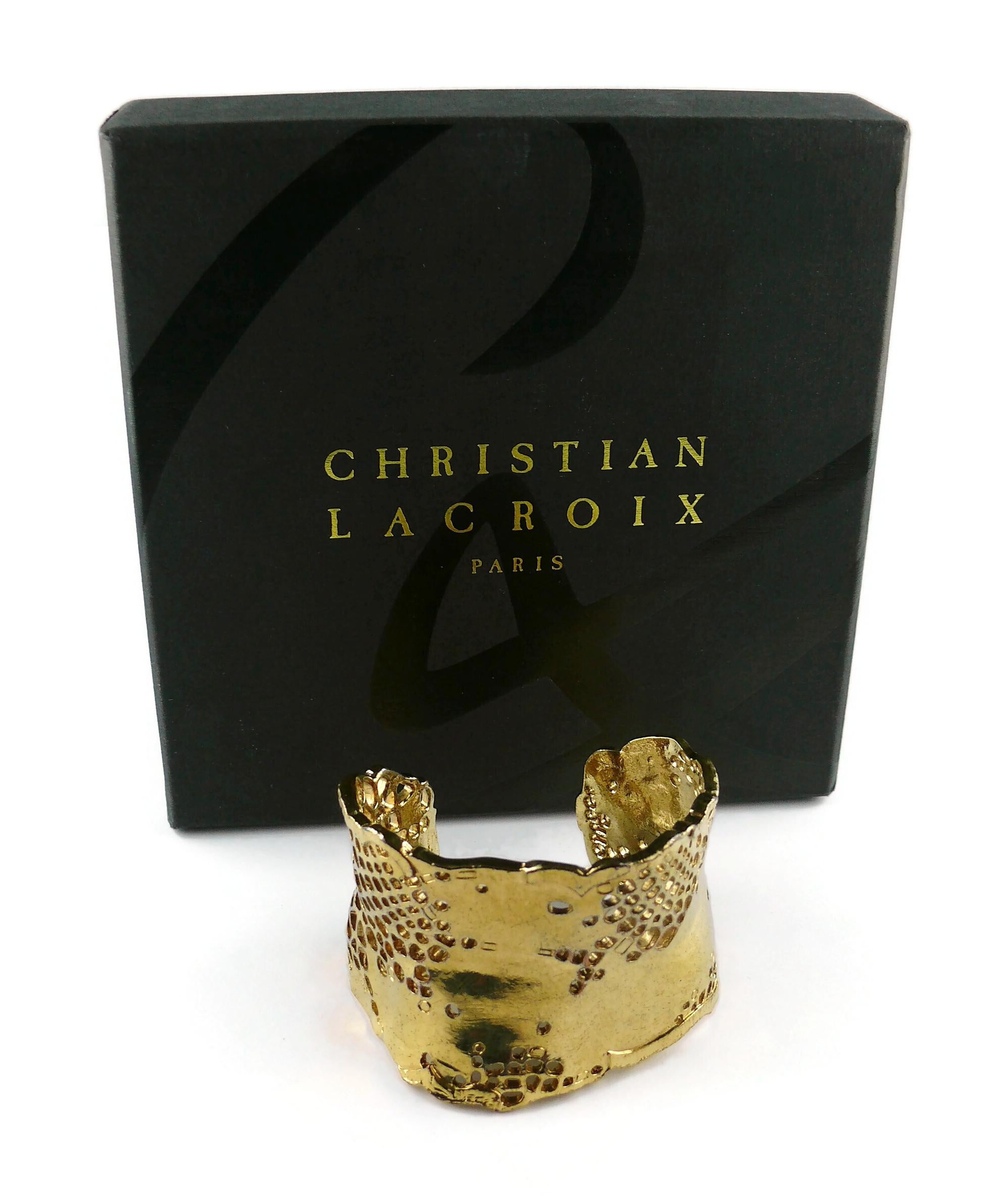 Christian Lacroix Vintage Gold Toned Perforated Cuff Bracelet In Fair Condition For Sale In Nice, FR