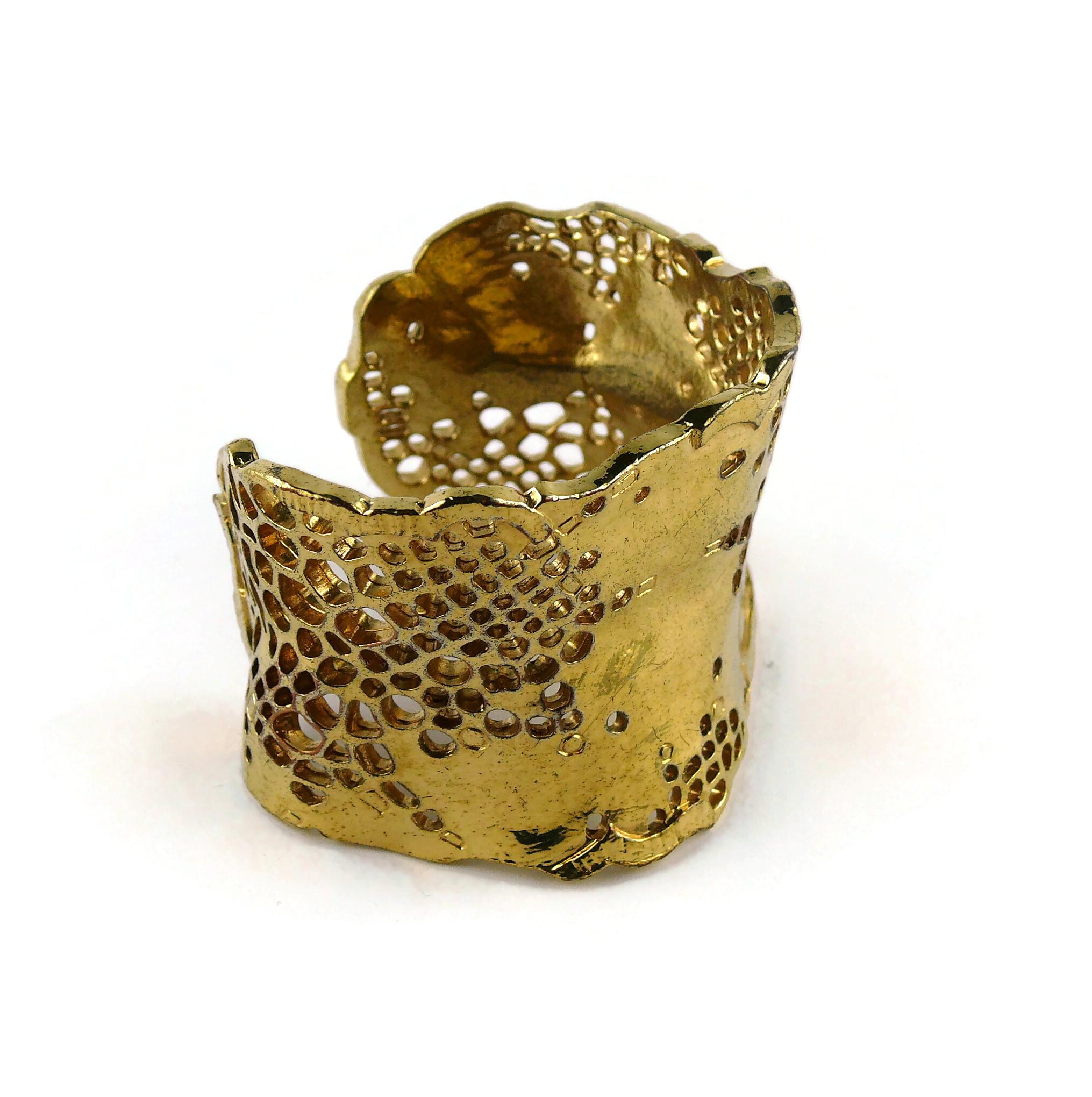 Women's Christian Lacroix Vintage Gold Toned Perforated Cuff Bracelet For Sale