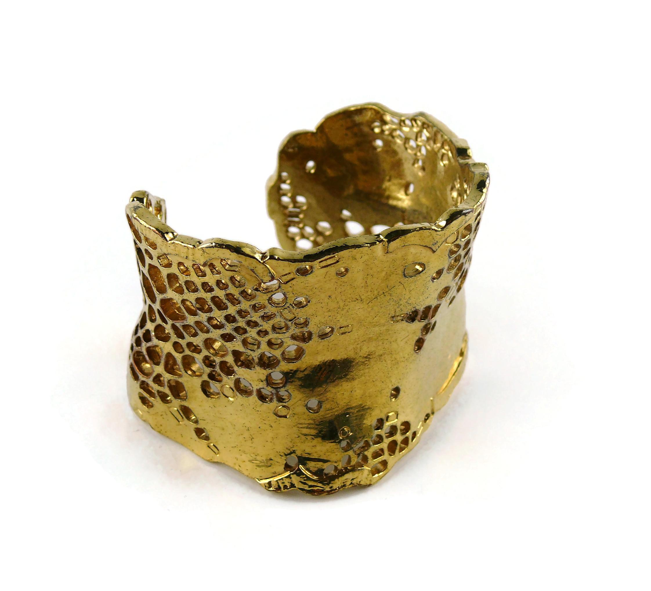 Christian Lacroix Vintage Gold Toned Perforated Cuff Bracelet For Sale 4