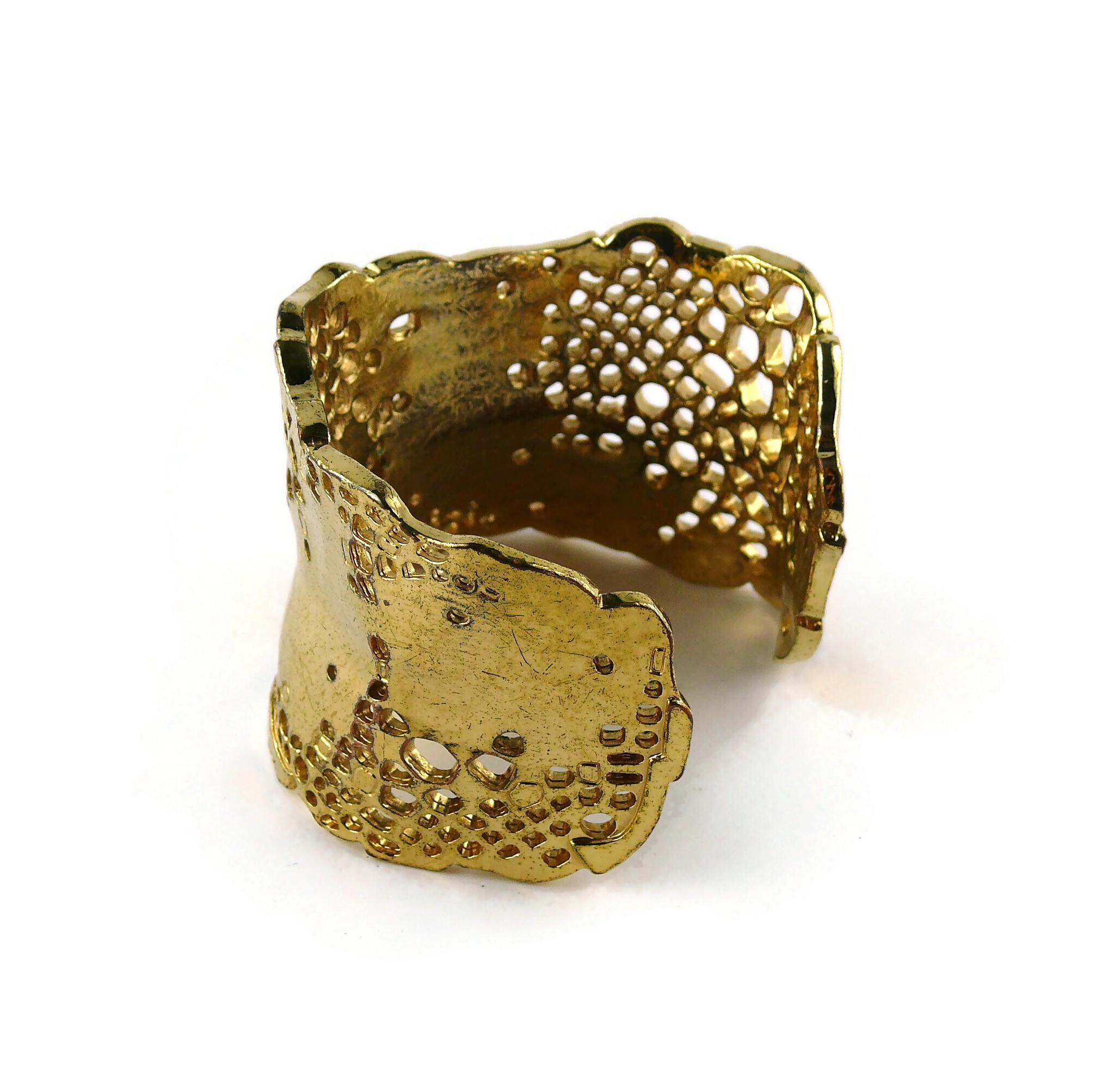Christian Lacroix Vintage Gold Toned Perforated Cuff Bracelet For Sale 5