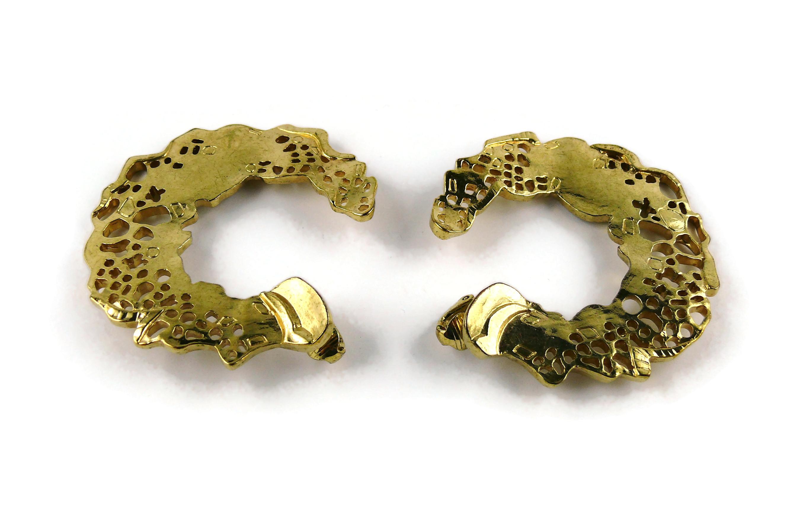 Women's Christian Lacroix Vintage Gold Toned Perforated Design Hoop Earrings For Sale