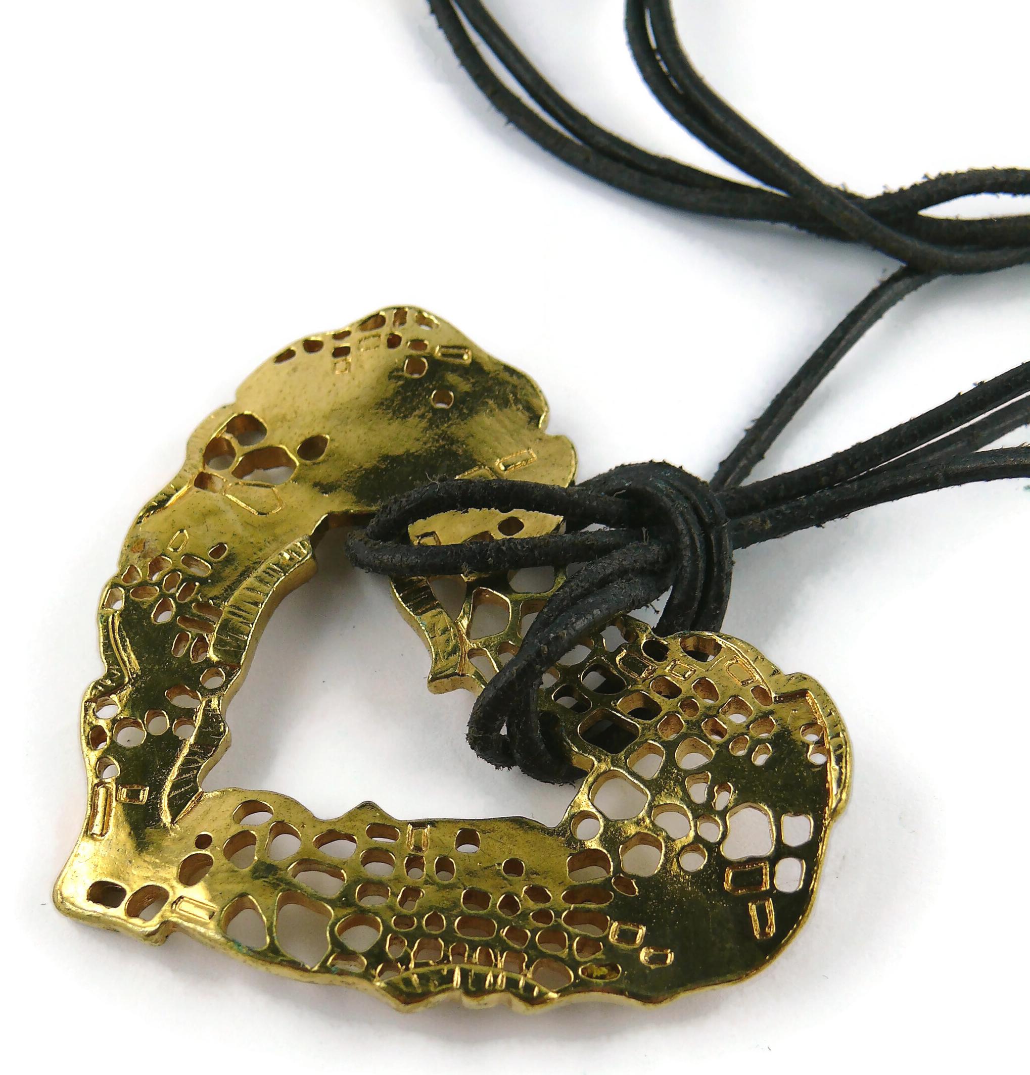 Christian Lacroix Vintage Gold Toned Perforated Heart Pendant Necklace For Sale 1