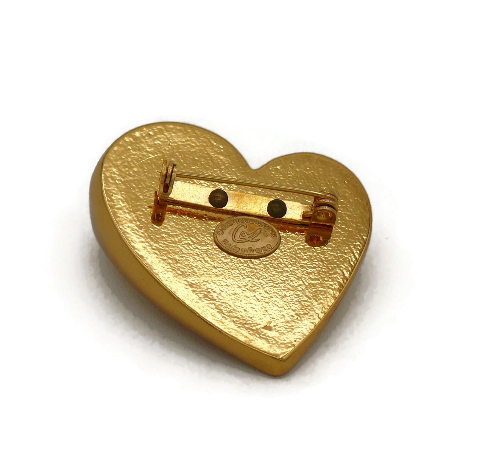 Christian Lacroix Vintage Gold Toned Resin Heart Brooch For Sale 1