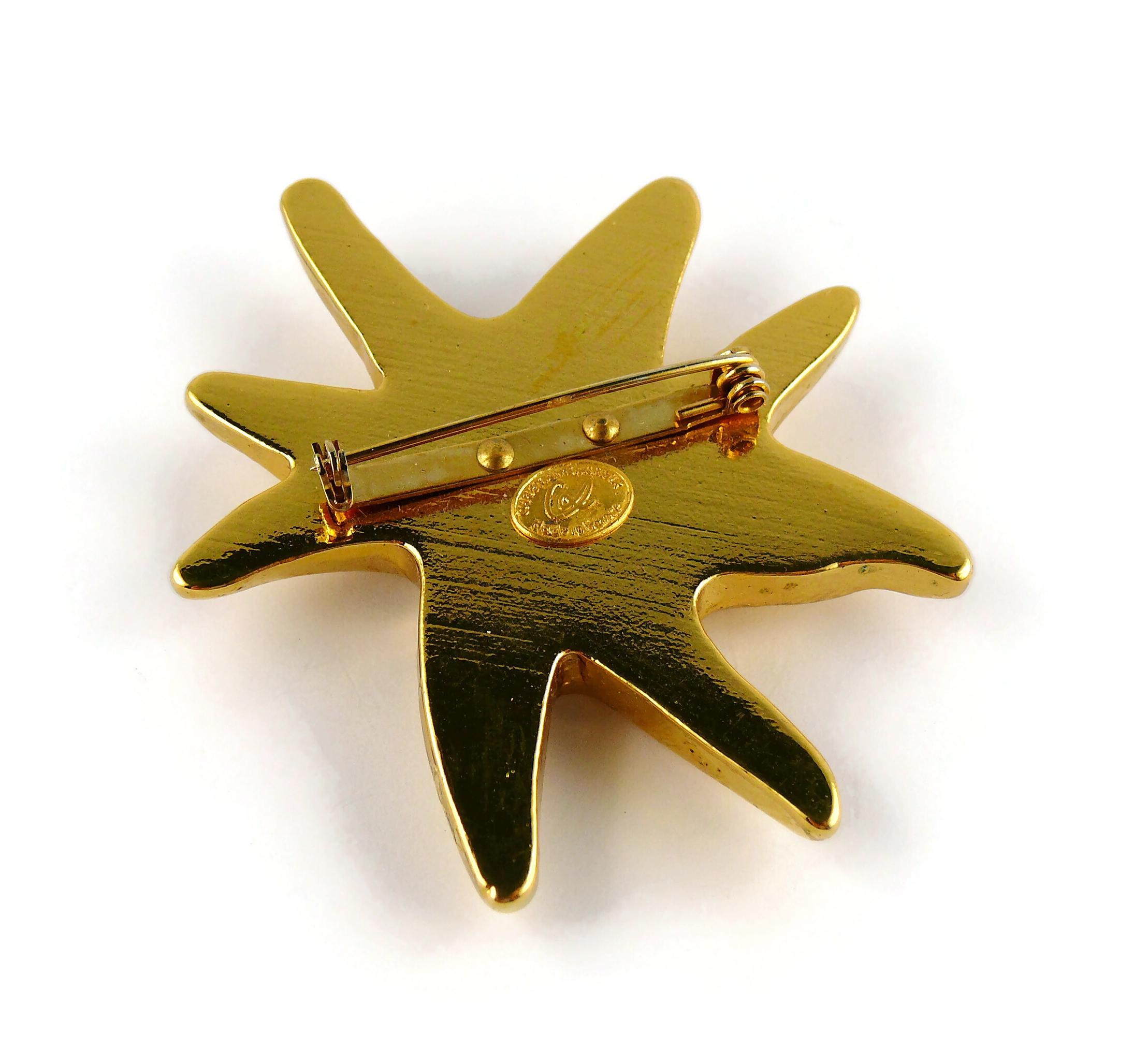 Christian Lacroix Vintage Gold Toned Resin Iconic Starburst Brooch For Sale 3