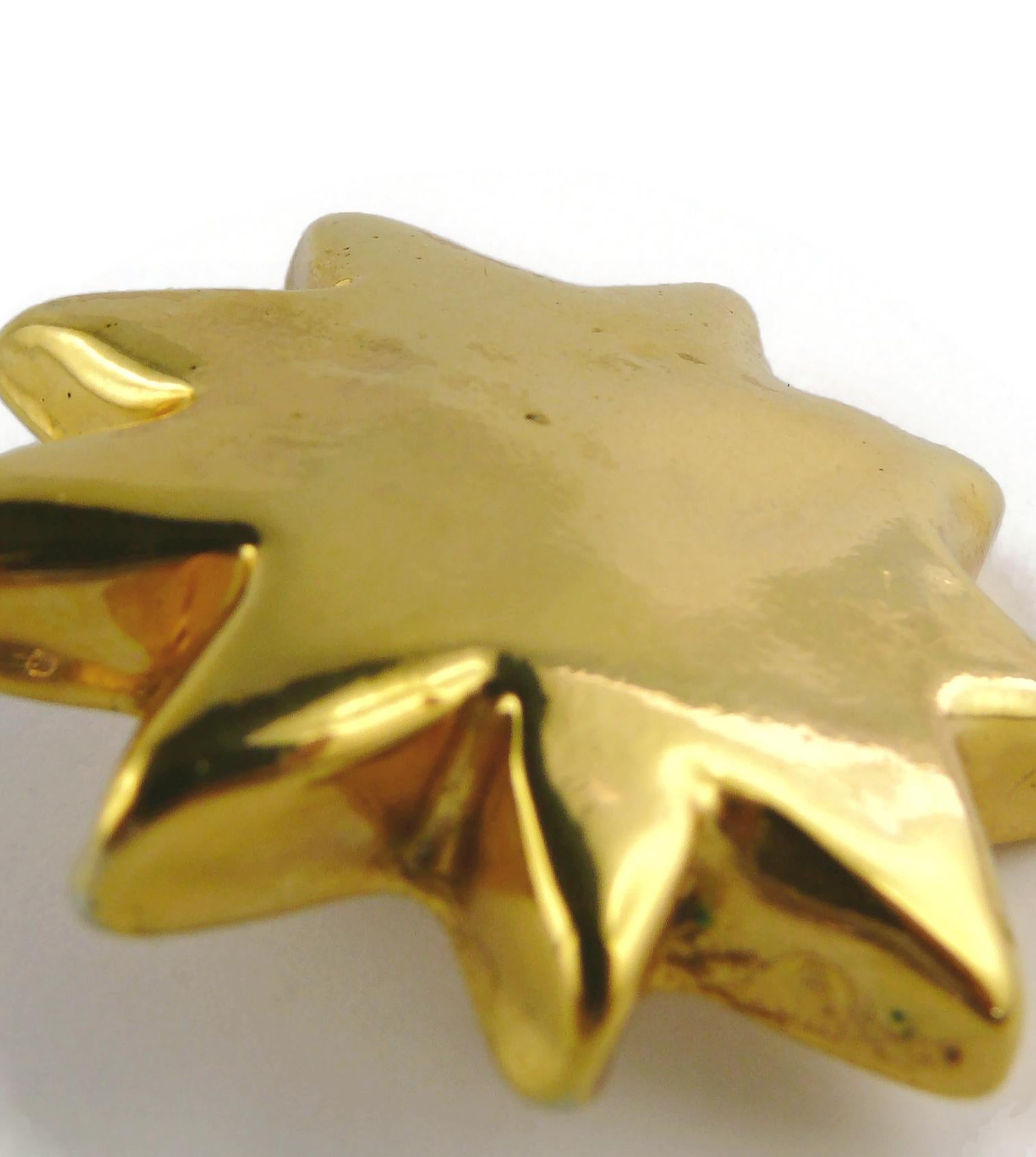 Christian Lacroix Vintage Gold Toned Resin Iconic Starburst Clip-On Earrings For Sale 9