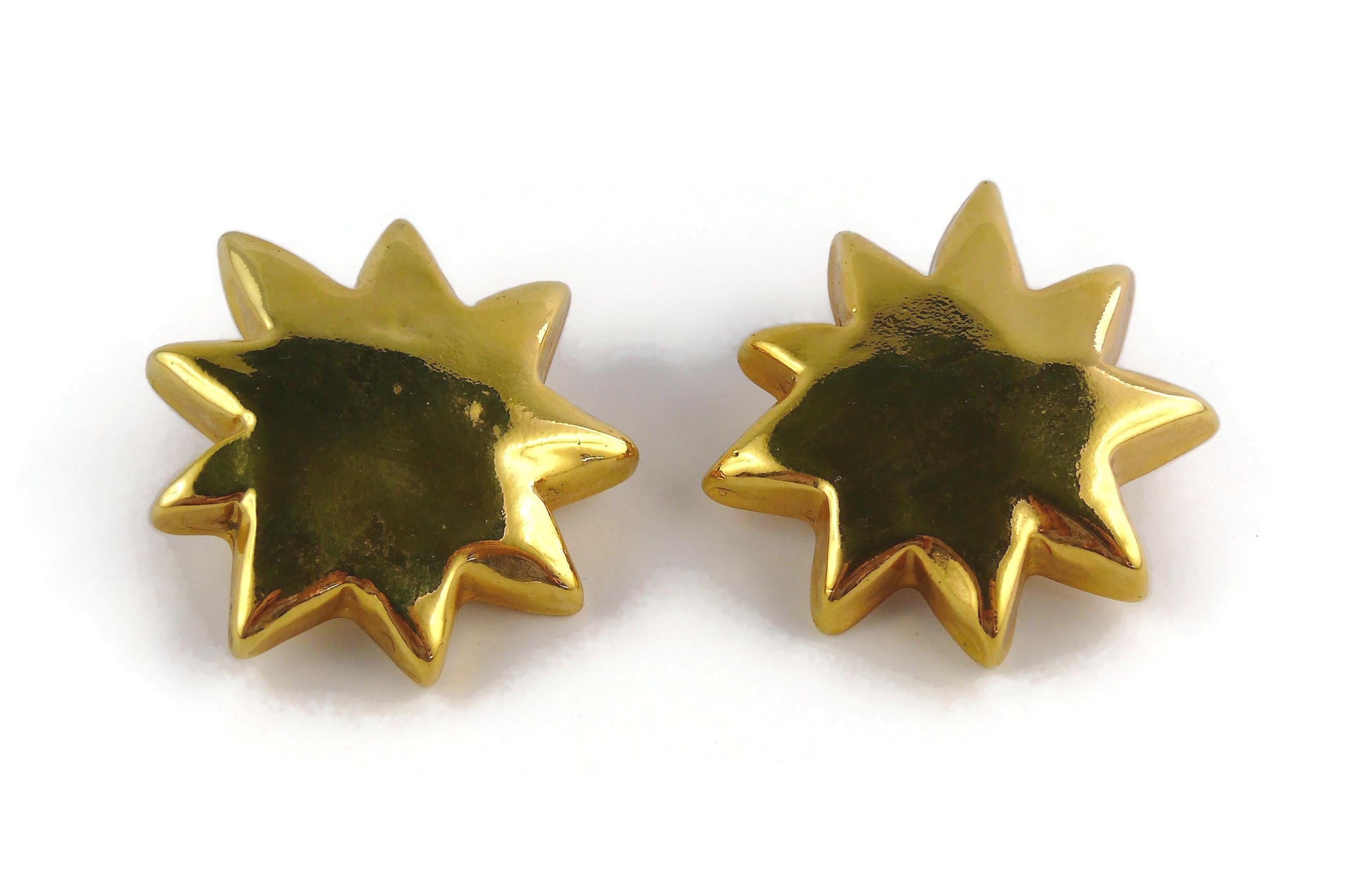 Christian Lacroix Vintage Gold Toned Resin Iconic Starburst Clip-On Earrings For Sale 1
