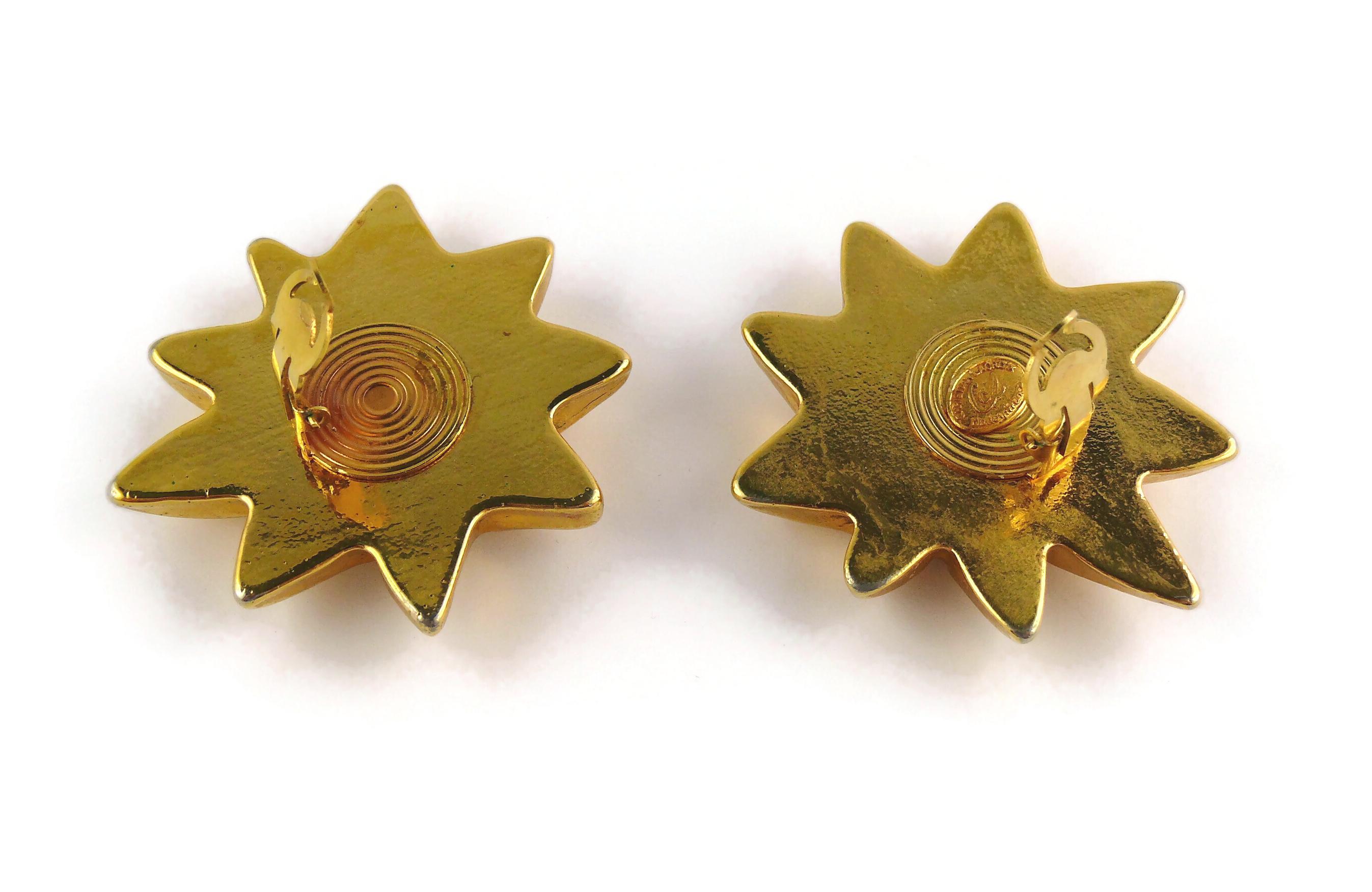 Christian Lacroix Vintage Gold Toned Resin Iconic Starburst Clip-On Earrings For Sale 4