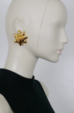 Christian Lacroix Vintage Gold Toned Resin Sun Clip-On Earrings