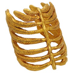 Christian Lacroix Vintage Gold Toned Roman Leaves Cuff Bracelet