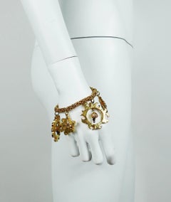 Christian Lacroix Vintage Gold Toned Sun Charms Bracelet