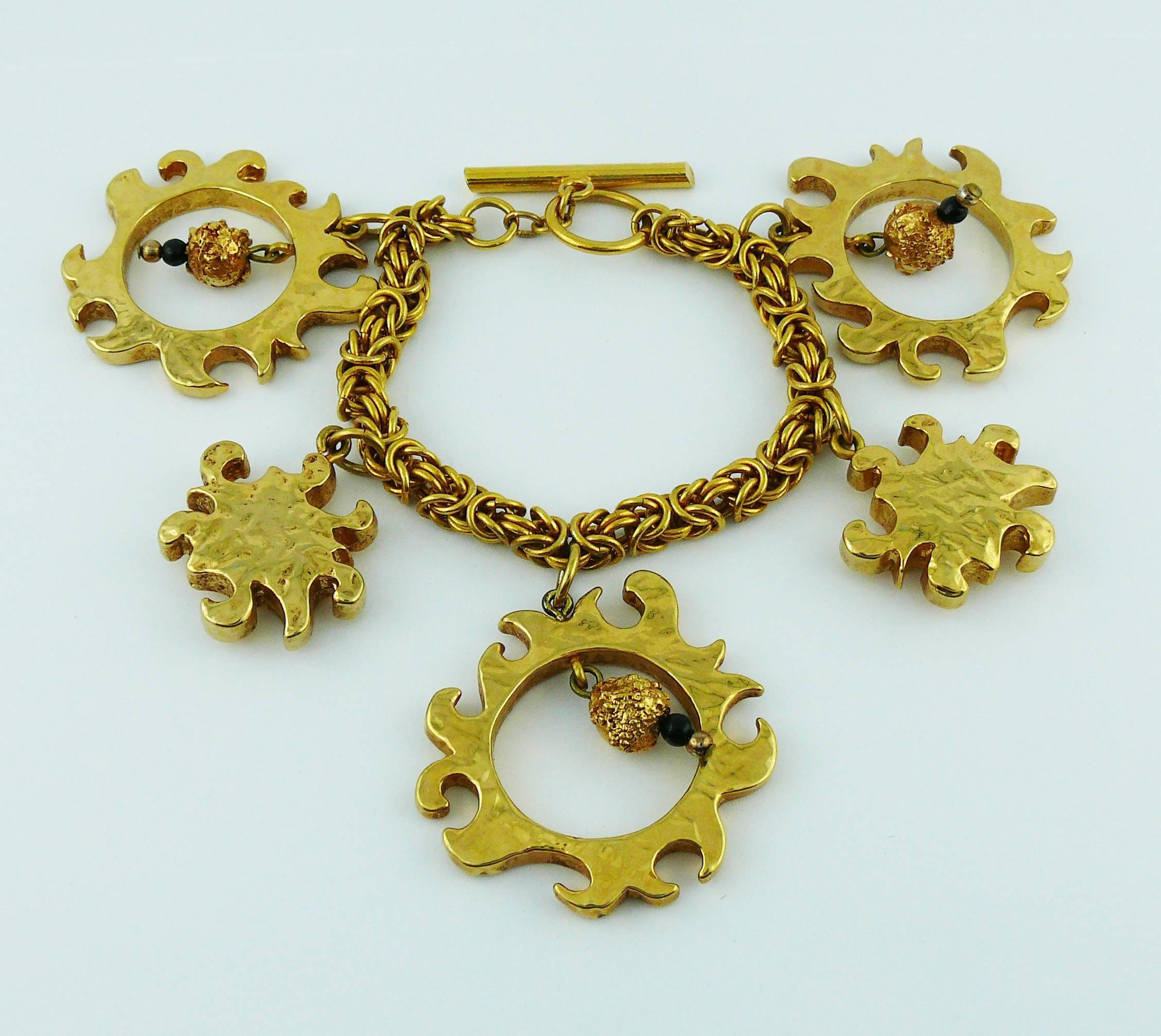 Christian Lacroix Vintage Gold Toned Sun Charms Bracelet For Sale 2
