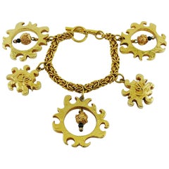 Christian Lacroix Vintage Gold Toned Sun Charms Bracelet