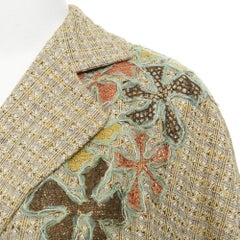 CHRISTIAN LACROIX Vintage gold tweed floral embroidered belted wrapblazer jacket