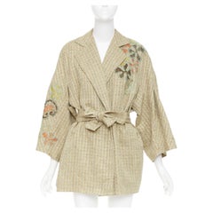 CHRISTIAN LACROIX Vintage gold tweed floral embroidered belted wrapblazer jacket