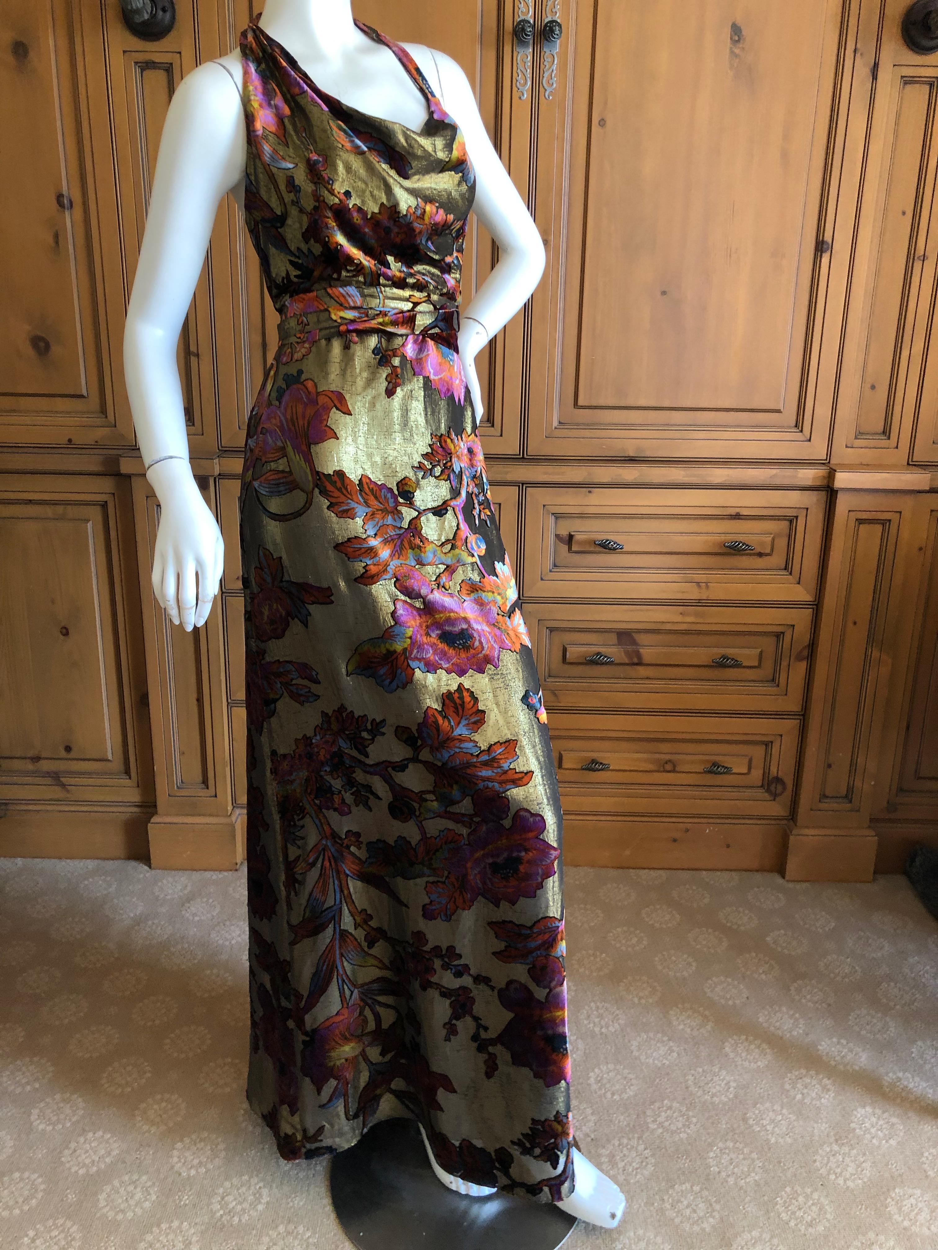 Women's Christian Lacroix Vintage Gold Velvet Floral Print Evening Dress For Sale