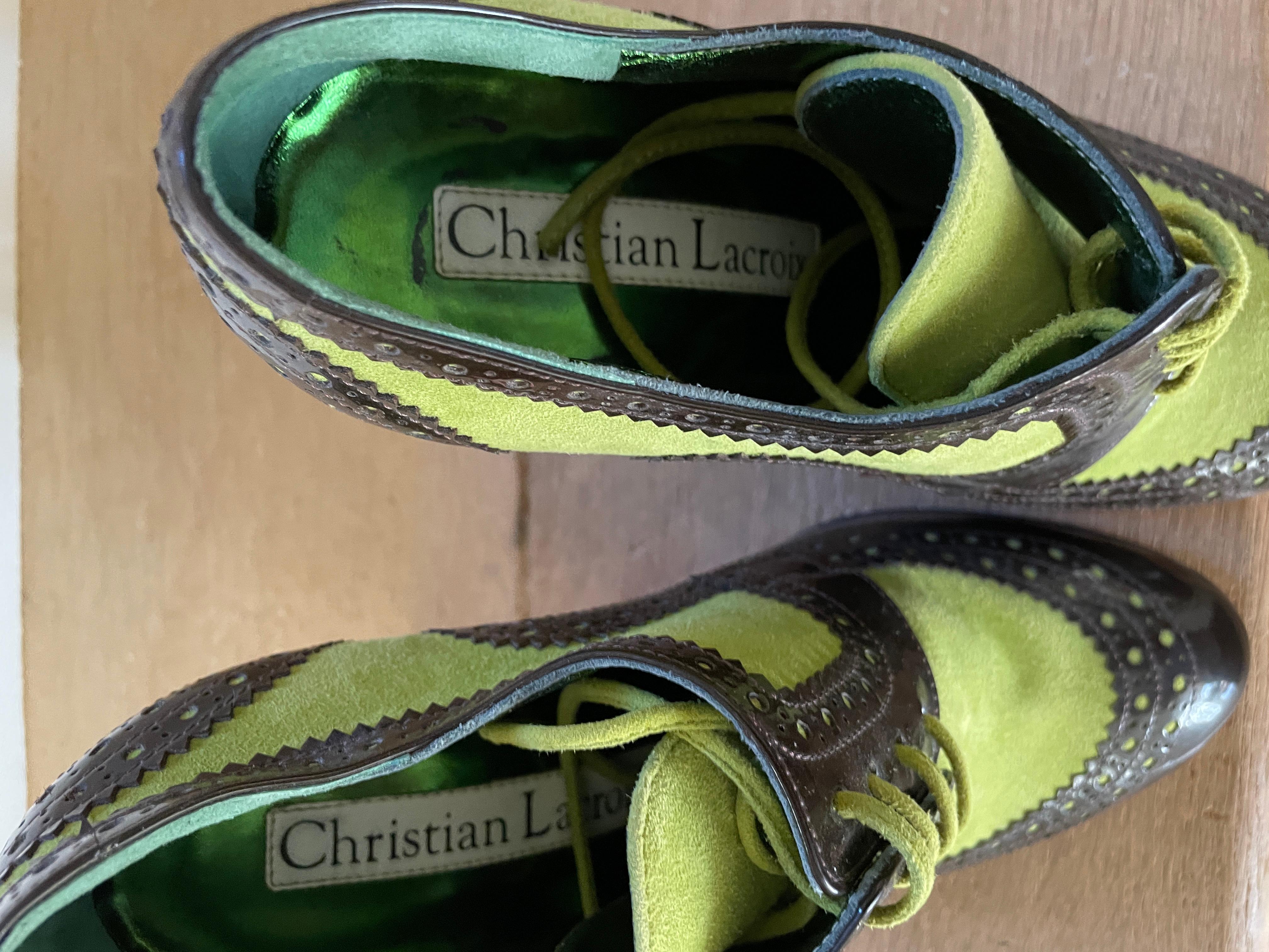 Christian Lacroix Vintage Green Suede and Patent Leather Spectator Pumps 1