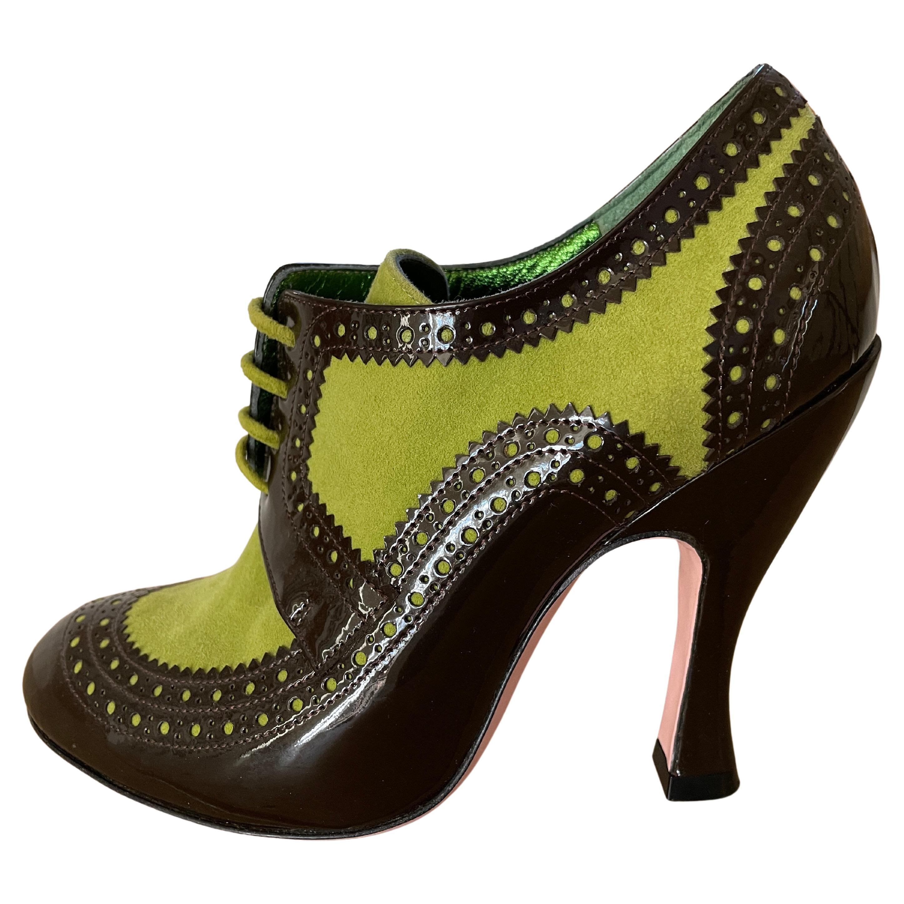 Christian Lacroix Vintage Green Suede and Patent Leather Spectator Pumps